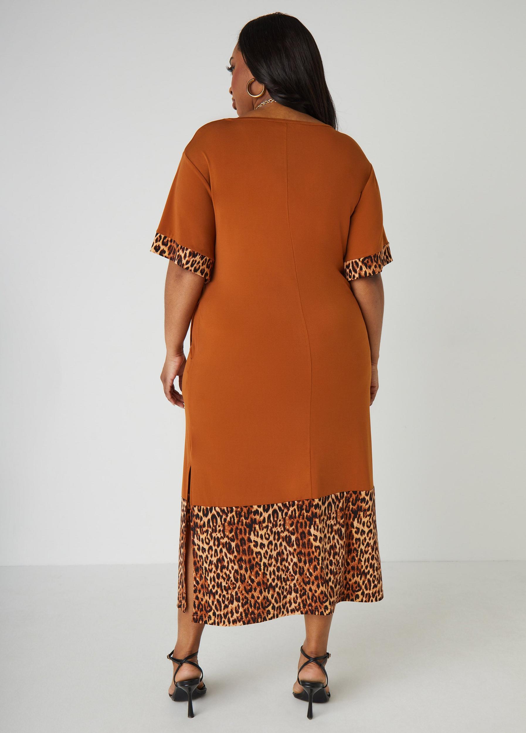 Leopard Paneled T Shirt Dress Product Image