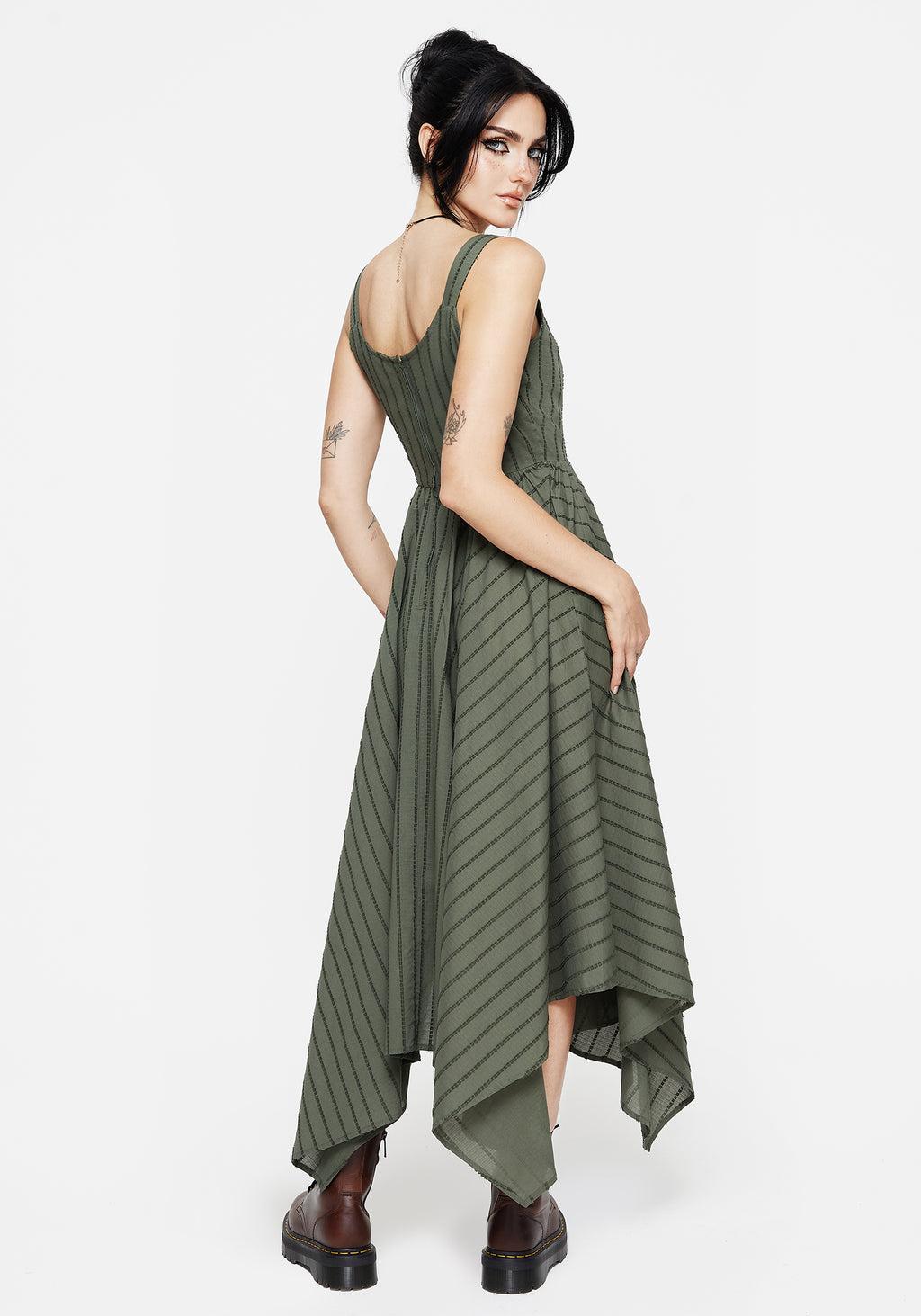 Blythe Cotton Handkerchief Hem Midaxi Dress - Green Product Image