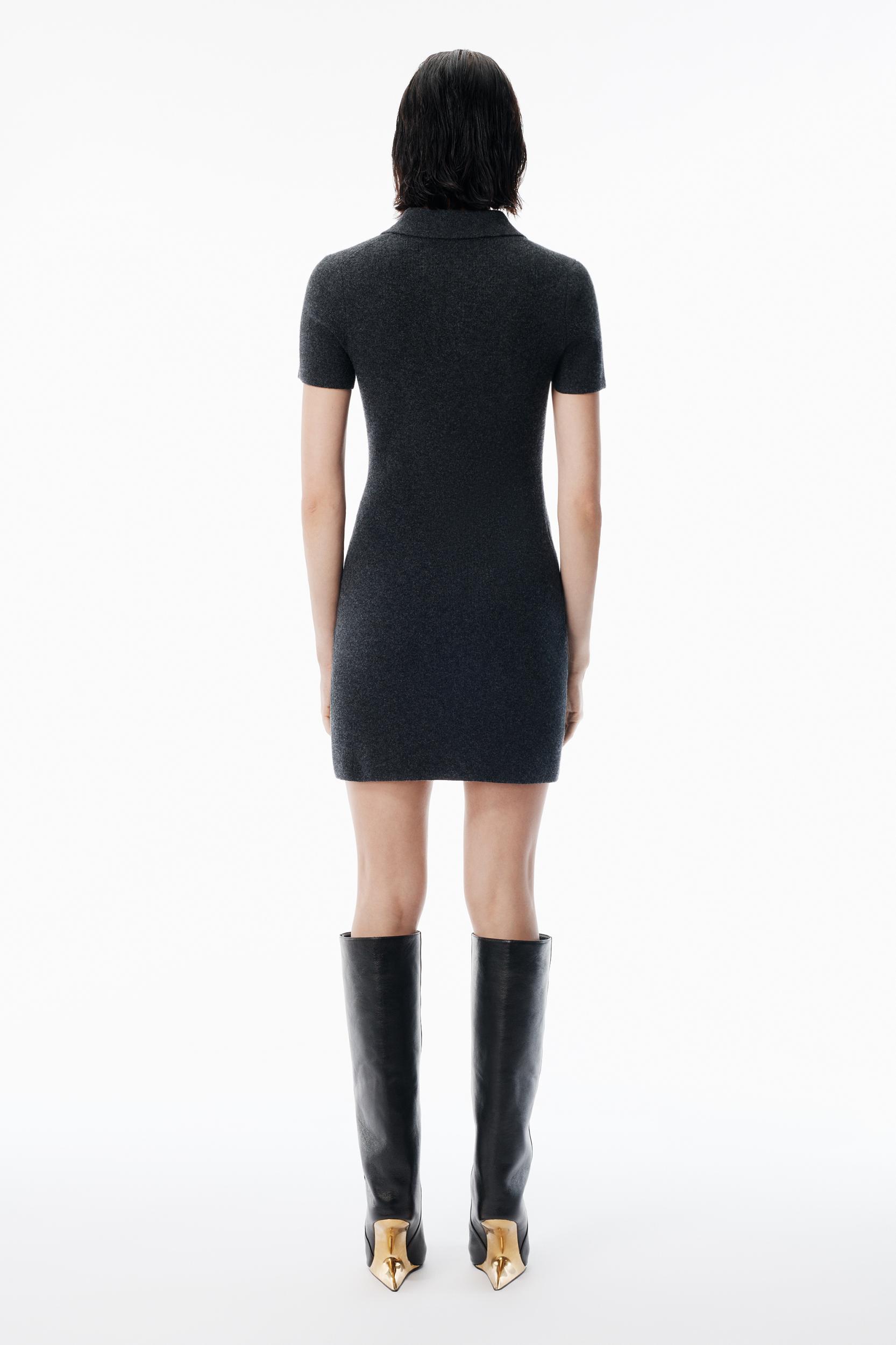 Charcoal Wool-blend Short Sleeve Polo Dress Product Image