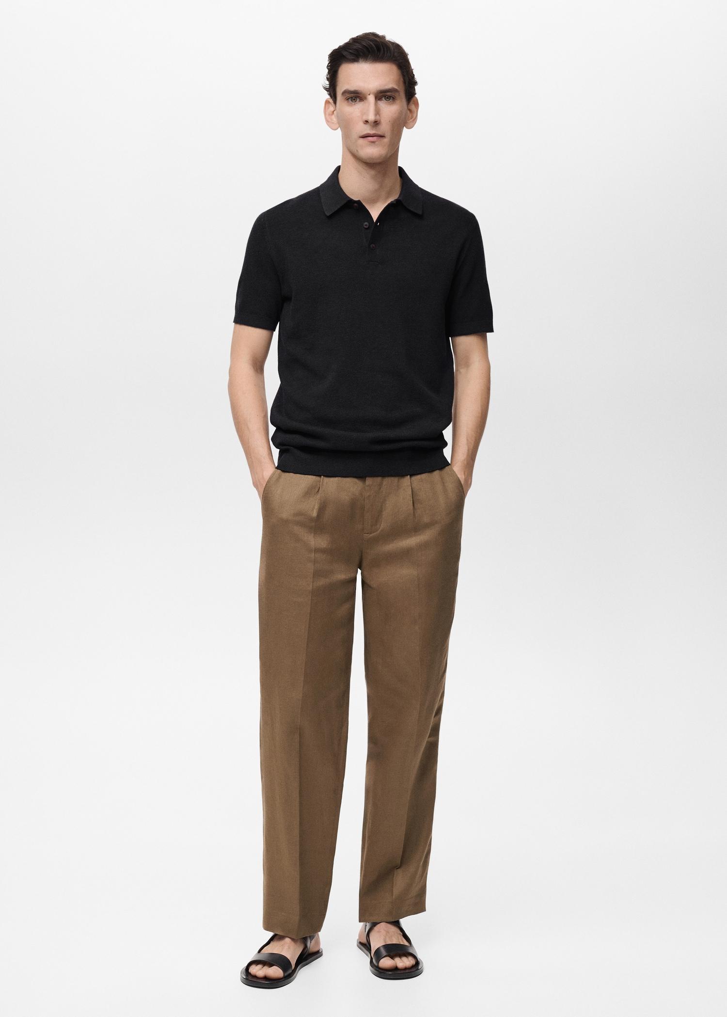 Structured knitted slim-fit polo shirt - Men | MANGO USA Product Image
