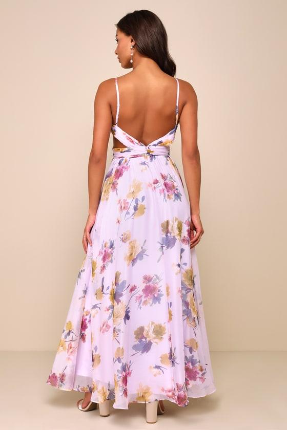 Exceptional Dream Lavender Floral Backless Cutout Maxi Dress Product Image