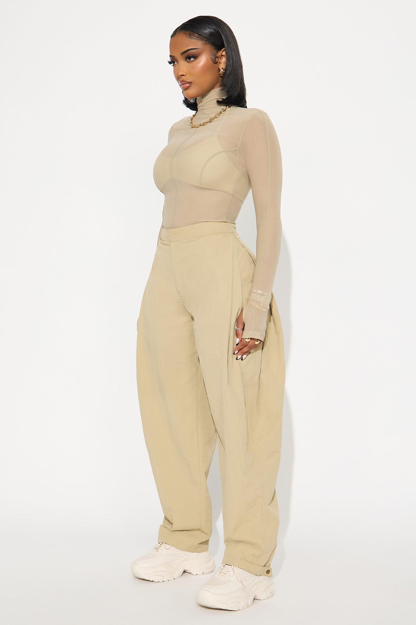 Power Mesh Mock Neck Long Sleeve Top - Stone Female Product Image