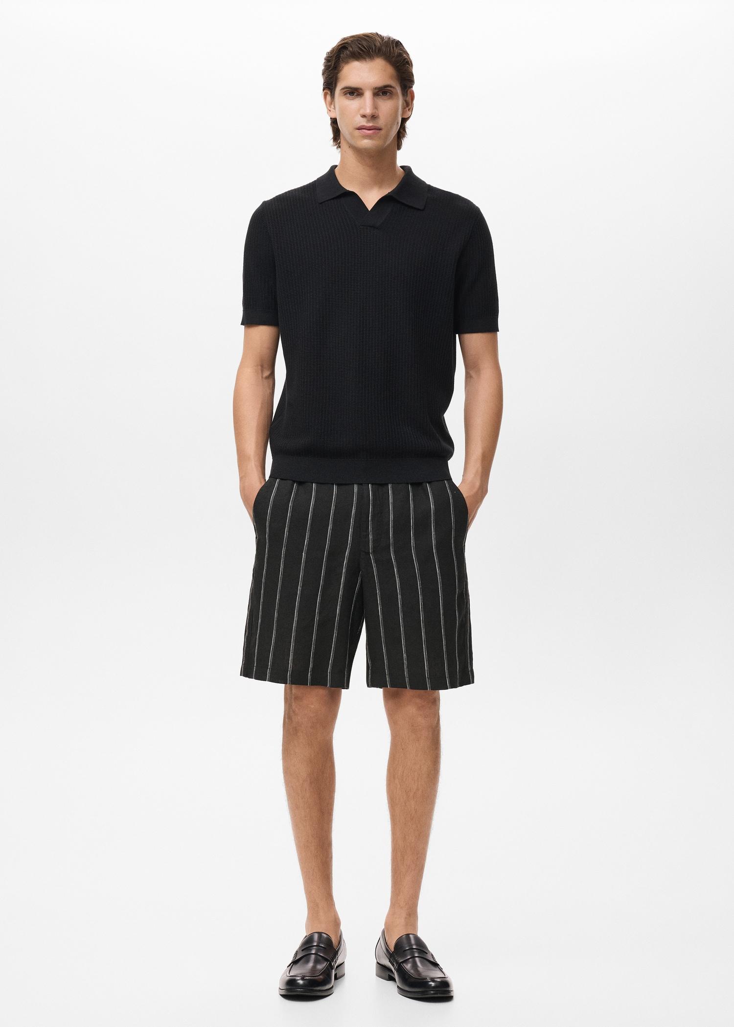 Striped linen-blend Bermuda shorts - Men | MANGO USA Product Image