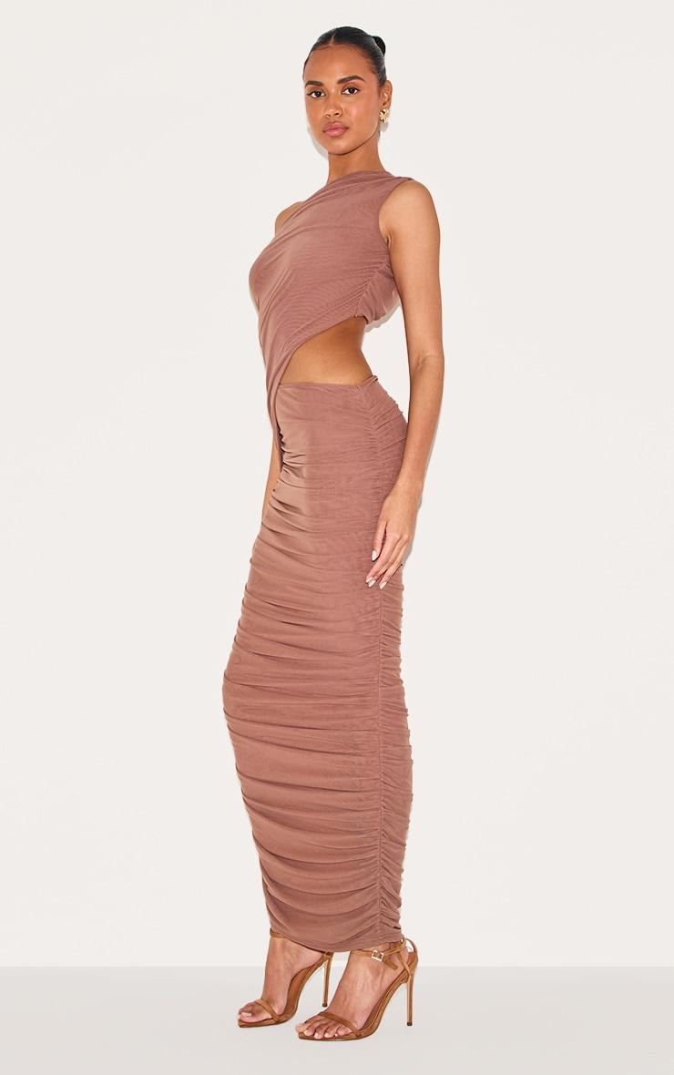  Mushroom One Shoulder Ruched Maxi Dress Product Image