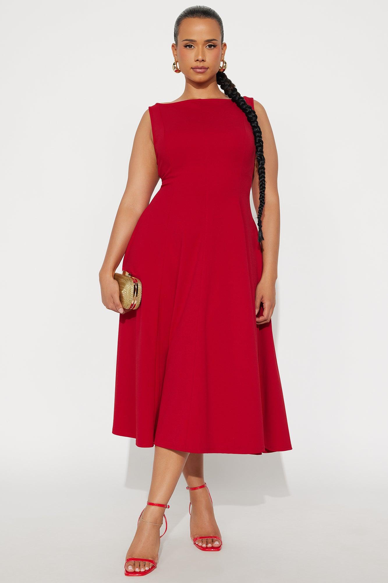 Sweet Sunday Knit Crepe Midi Dress - Red Product Image