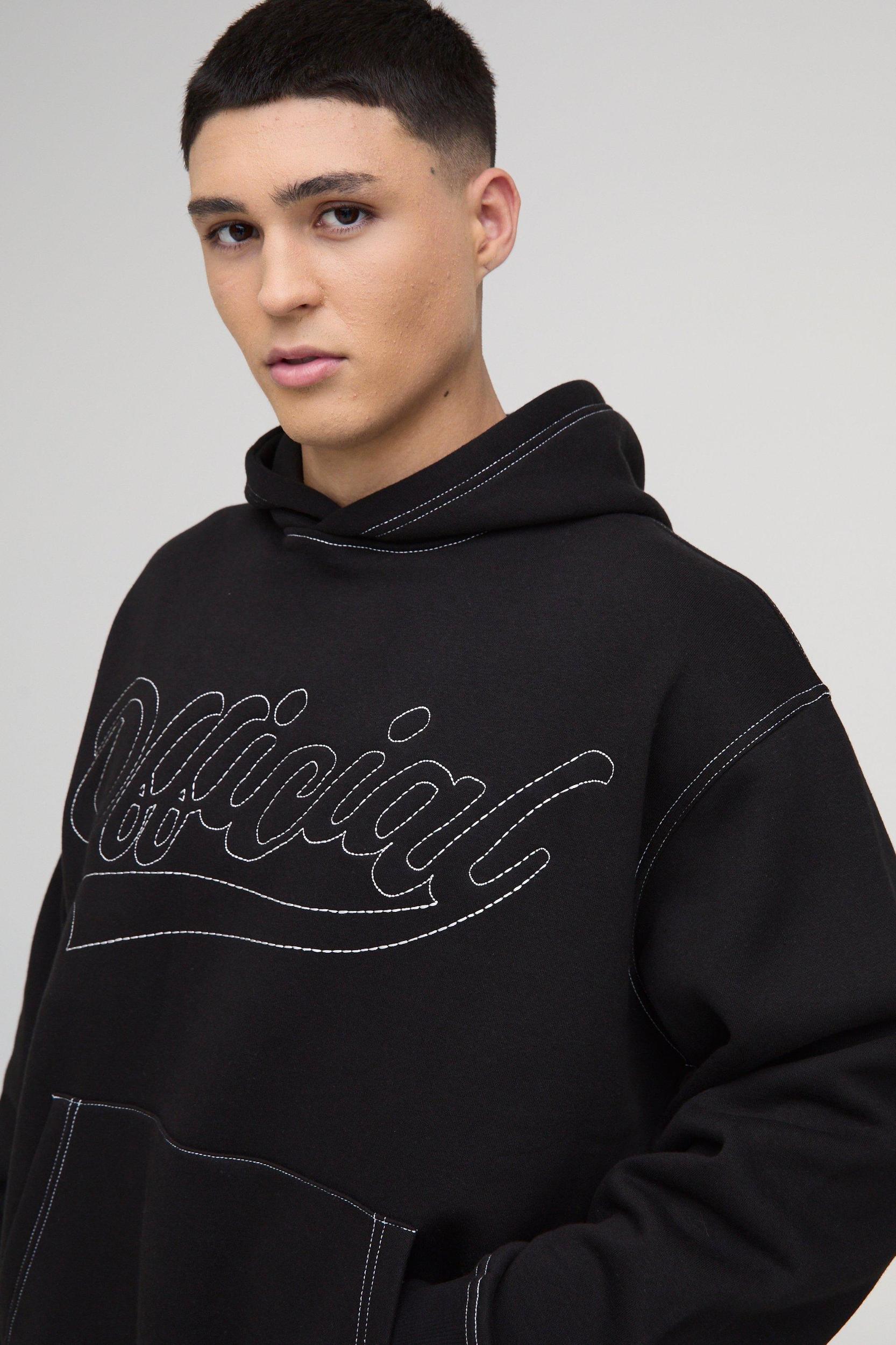 Oversized Boxy Official Contrast Stitch Hoodie | boohooMAN USA Product Image