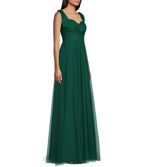 City Vibe Sweetheart Neck Twist Front Tie Straps Illusion Back Shirred Ballgown Product Image
