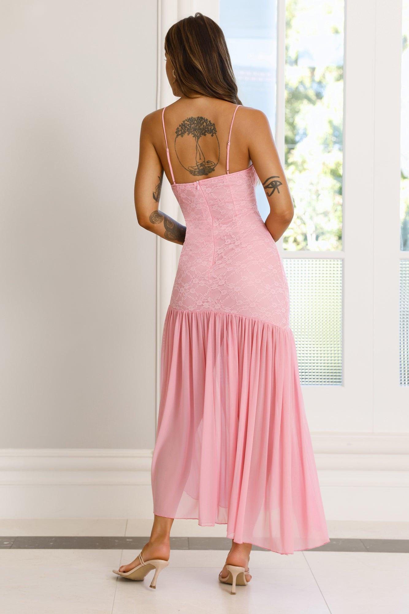 Cover Story Lace Maxi Dress Pink Product Image