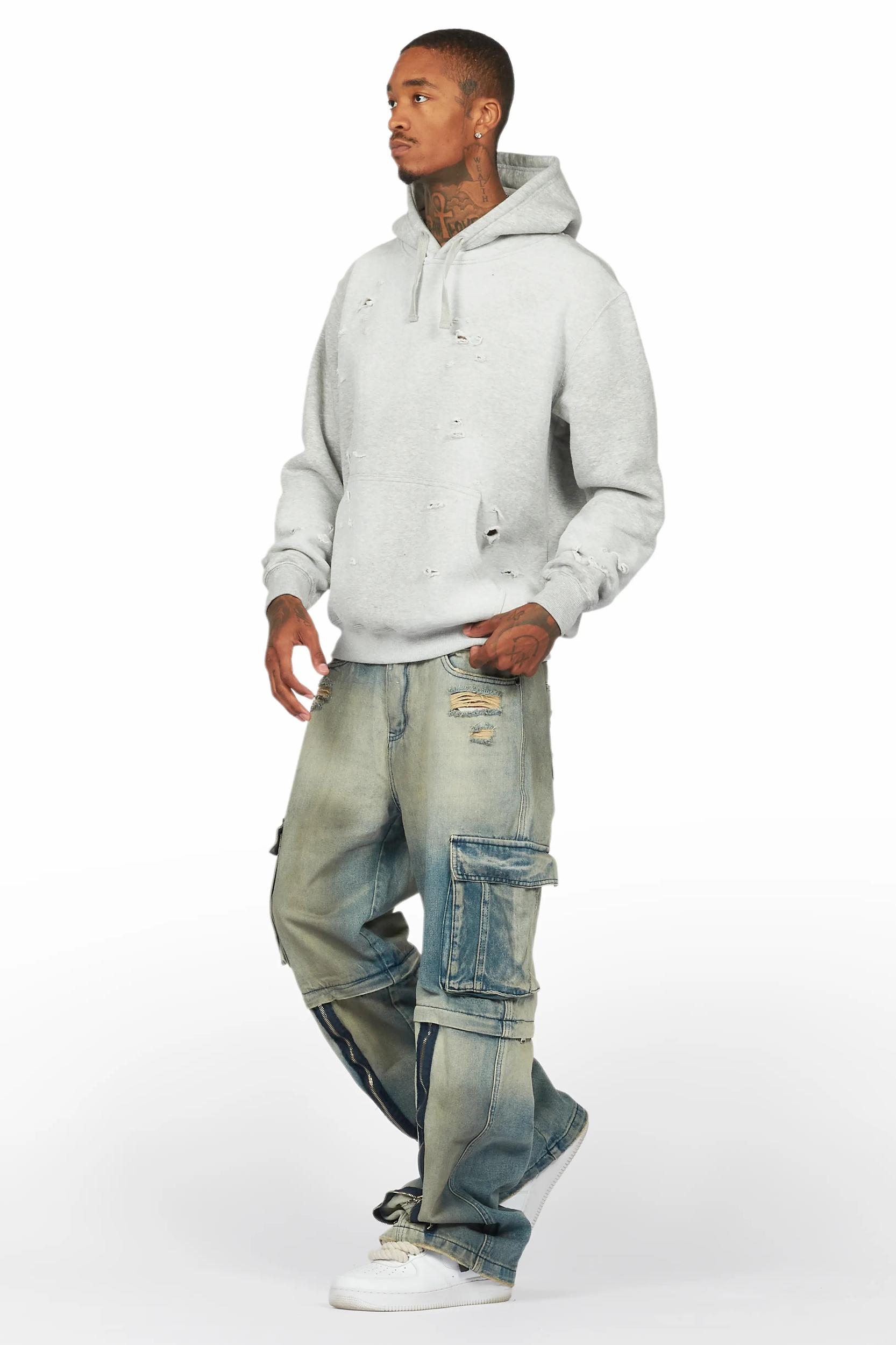 Baki Heather Grey Distressed Hoodie Male Product Image