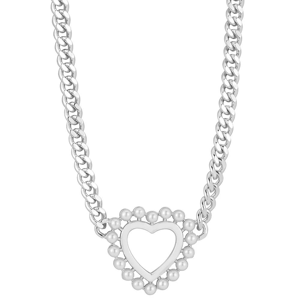 WINX 18k Gold Plated Freshwater Cultured Pearl Heart Necklace, Women's, Size: 17-19" ADJ, Silver Tone Product Image