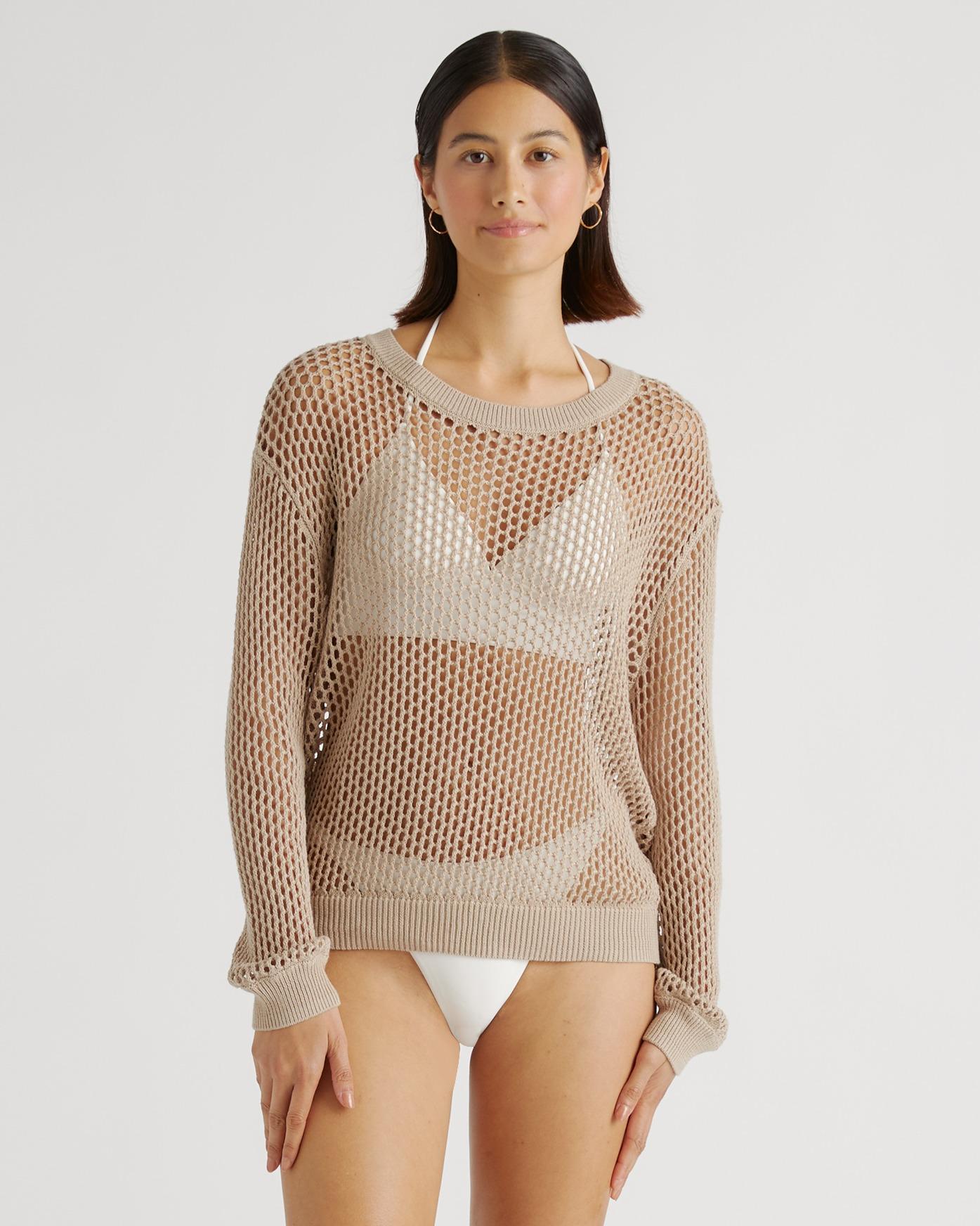 Quince | Women's Open-Knit Cover-Up Crew Neck Alpaca Sweater Organic Cotton Product Image