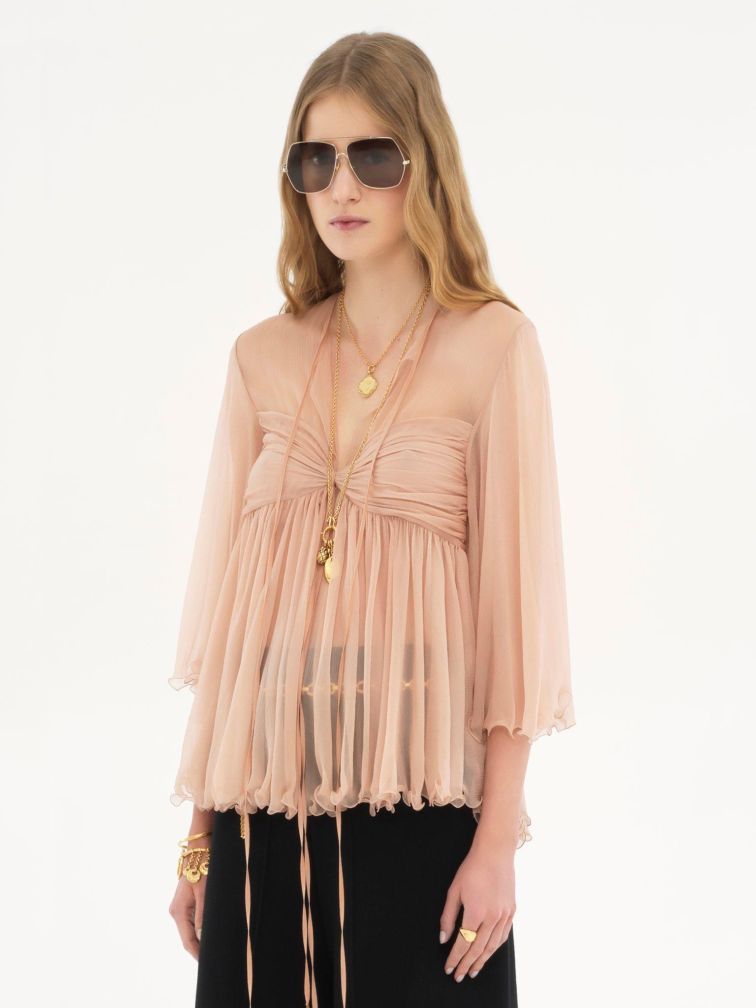Pleated top in silk mousseline Product Image