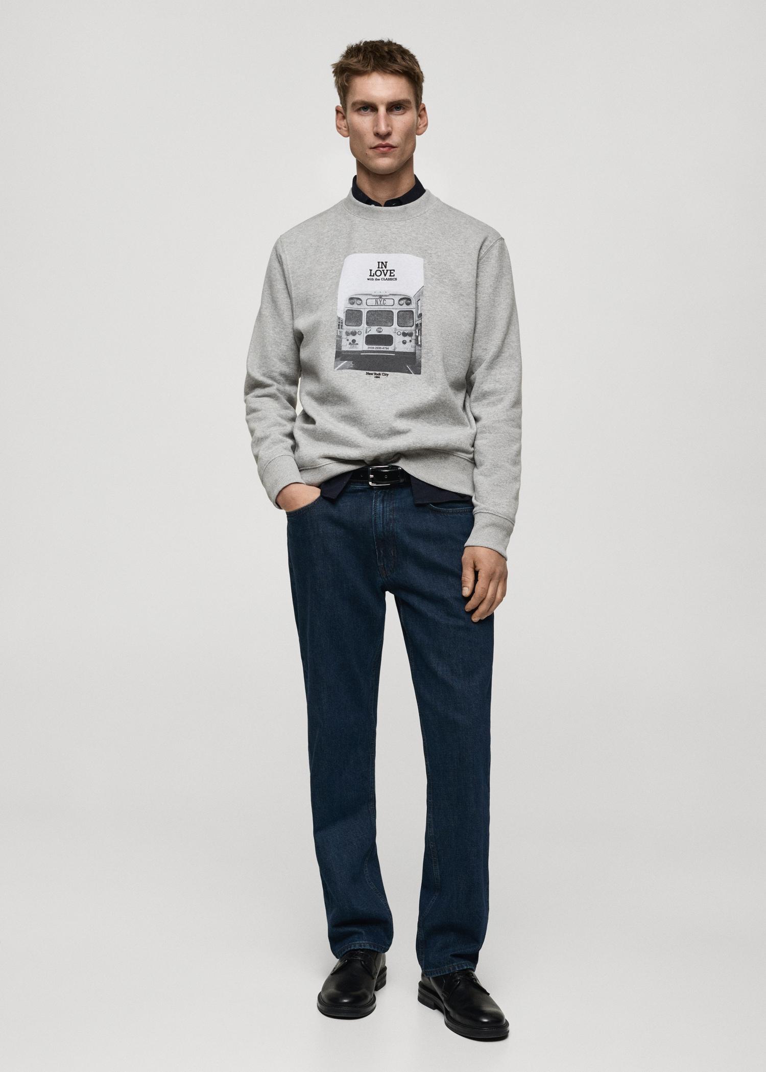 Graphic-print cotton sweatshirt - Men | MANGO USA Product Image
