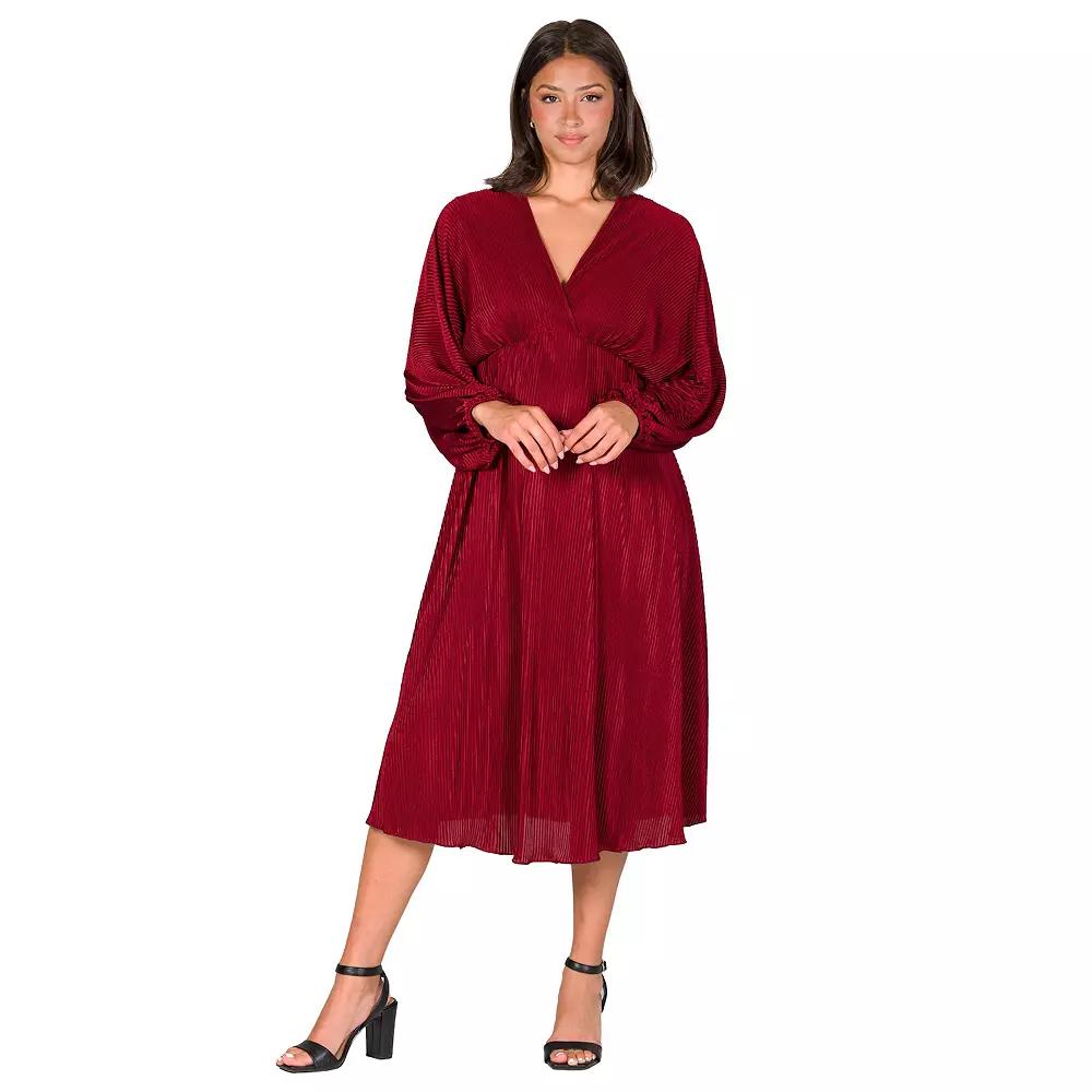 Women's 24Seven Comfort Apparel V-Neck Empire Waist Bishop Sleeve Midi Dress,  Product Image