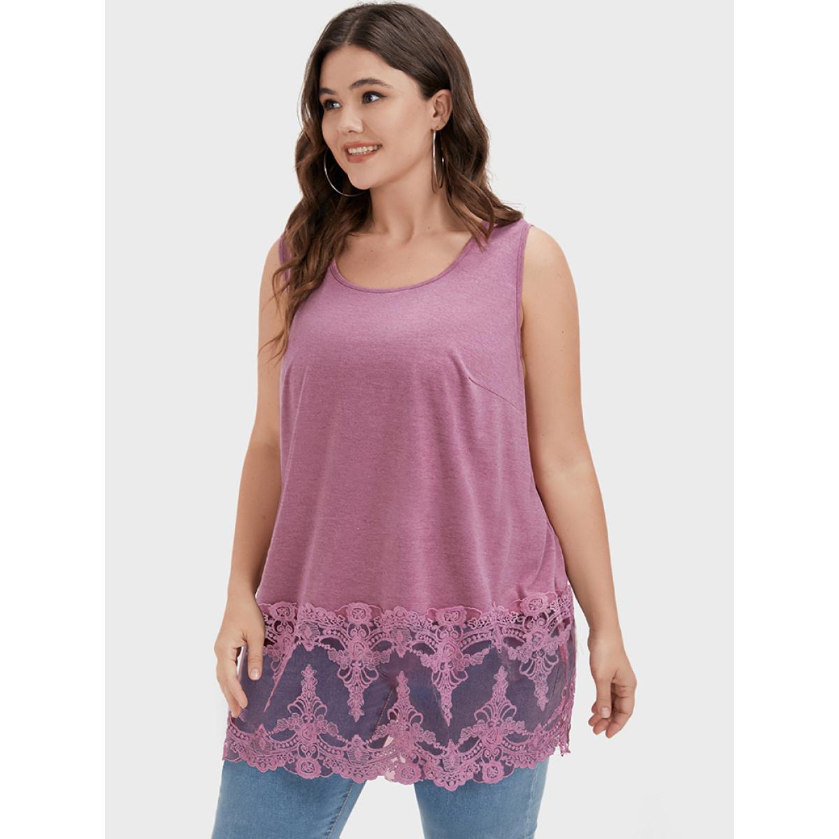 Plus Size Plain Crochet Lace Tank Top Women DustyPink Elegant Lace Round Neck Dailywear Tank Tops Camis BloomChic 10/M Product Image