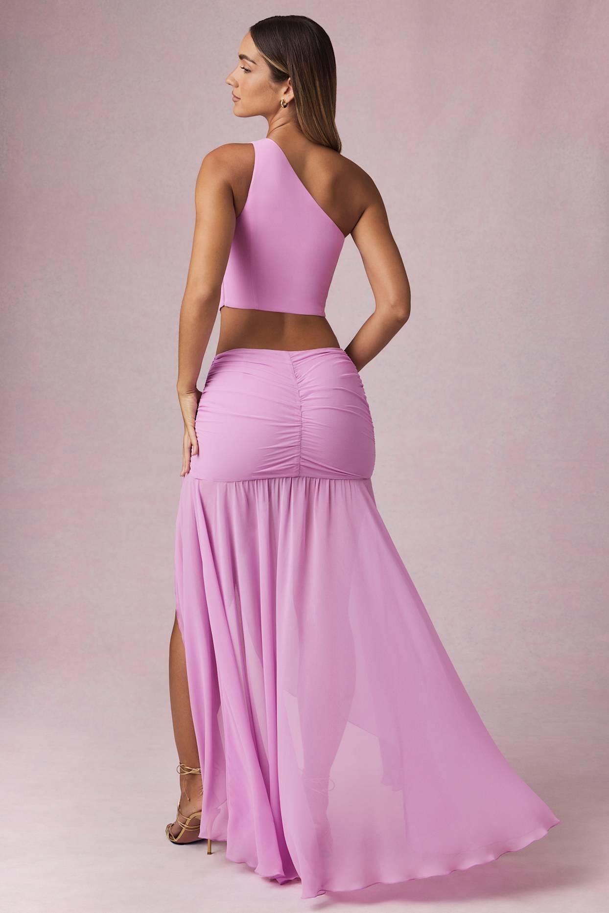 Asymmetric Ruched Maxi Skirt in Pink Orchid Product Image