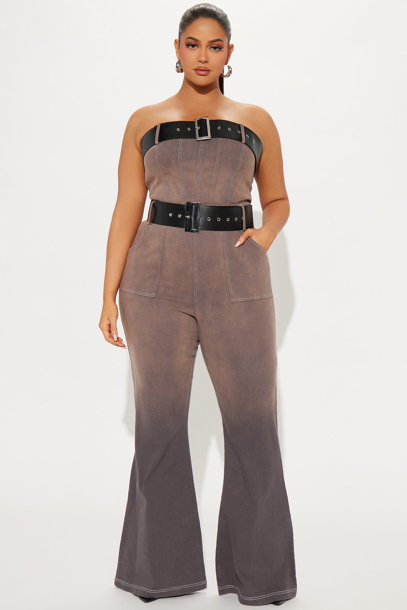 Stay With Me Belted Denim Jumpsuit - Charcoal Product Image