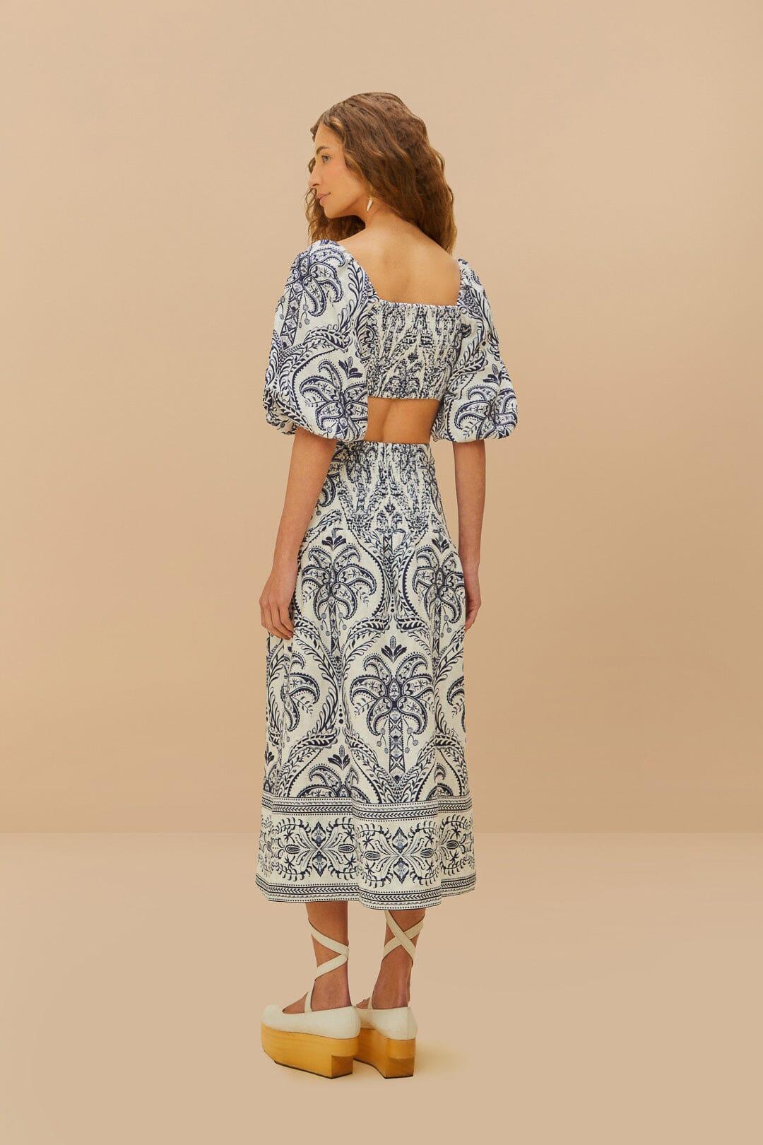 Off-White Tropical Cameo Euroflax™ Premium Linen Midi Skirt Product Image