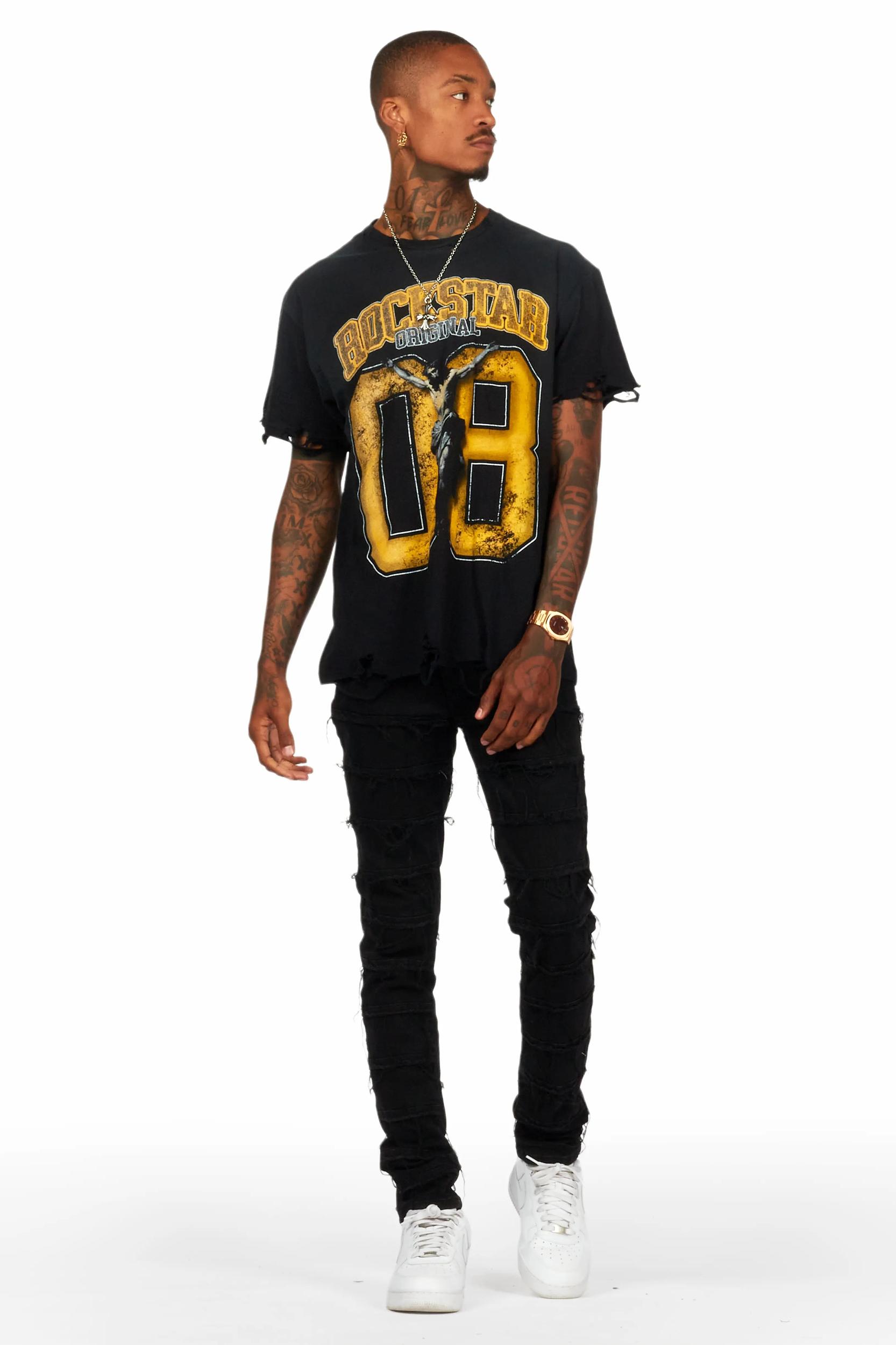 Waylon Black Frayed Slim Fit Jean Male Product Image