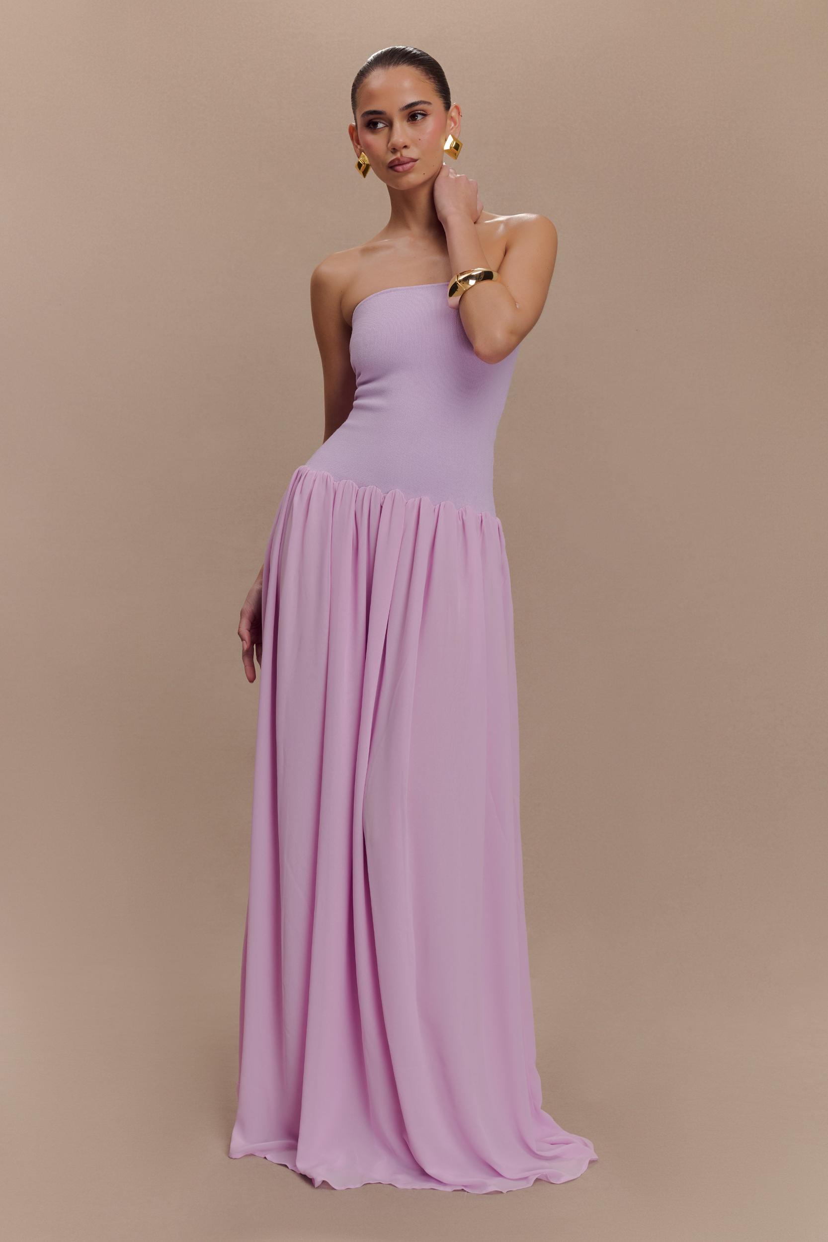 Lyanna Knit And Chiffon Strapless Maxi Dress - Lilac Product Image