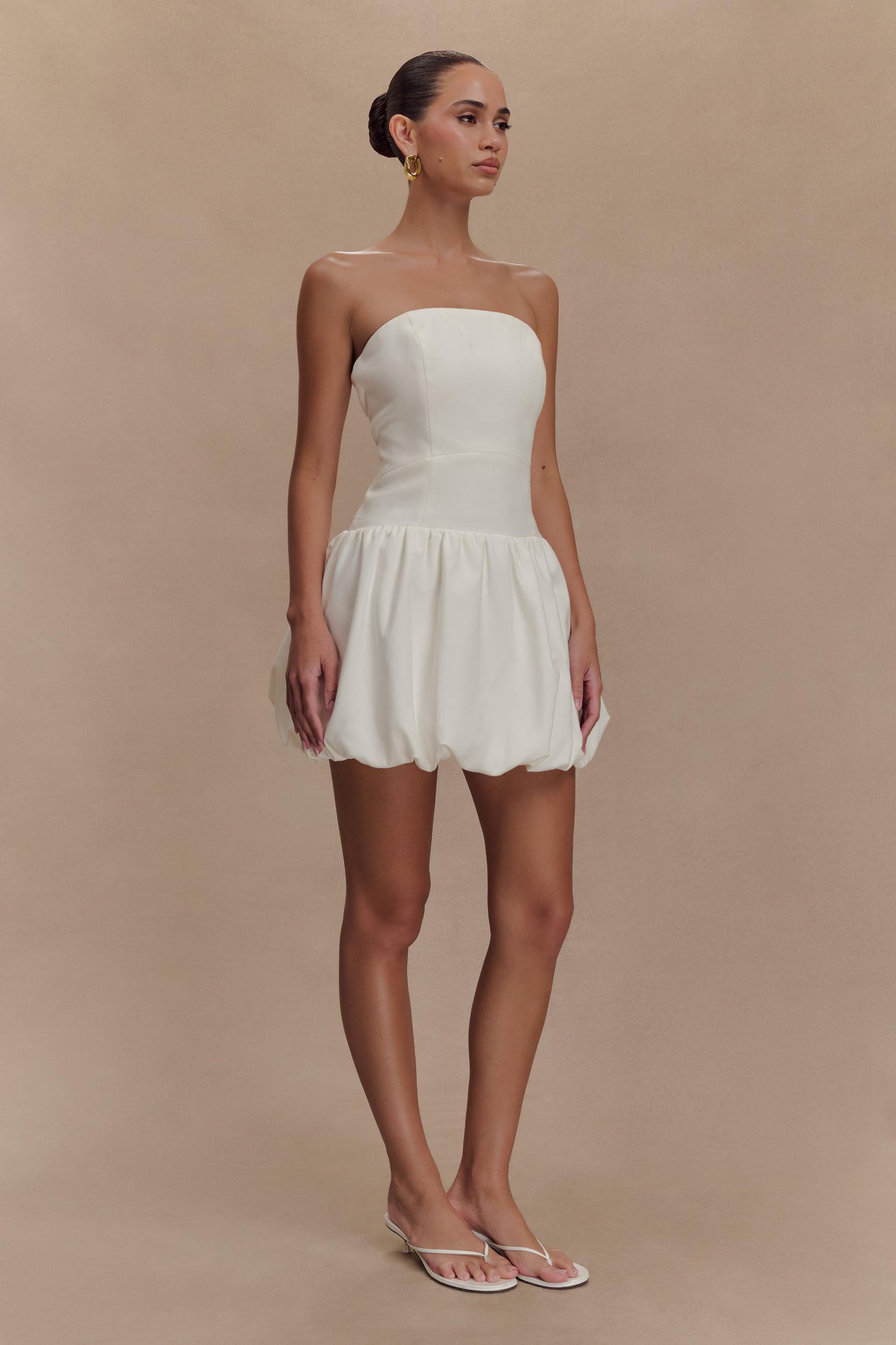 Clementina Strapless Bubble Mini Dress - White Product Image