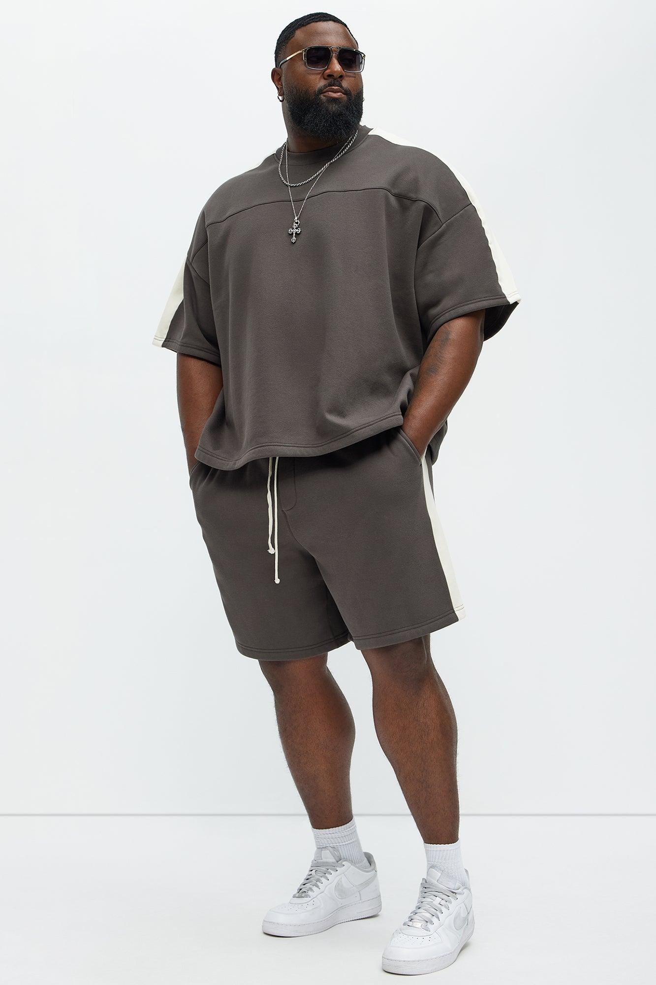 Tyson Oversized Heavyweight Striped Shorts - Olive Product Image