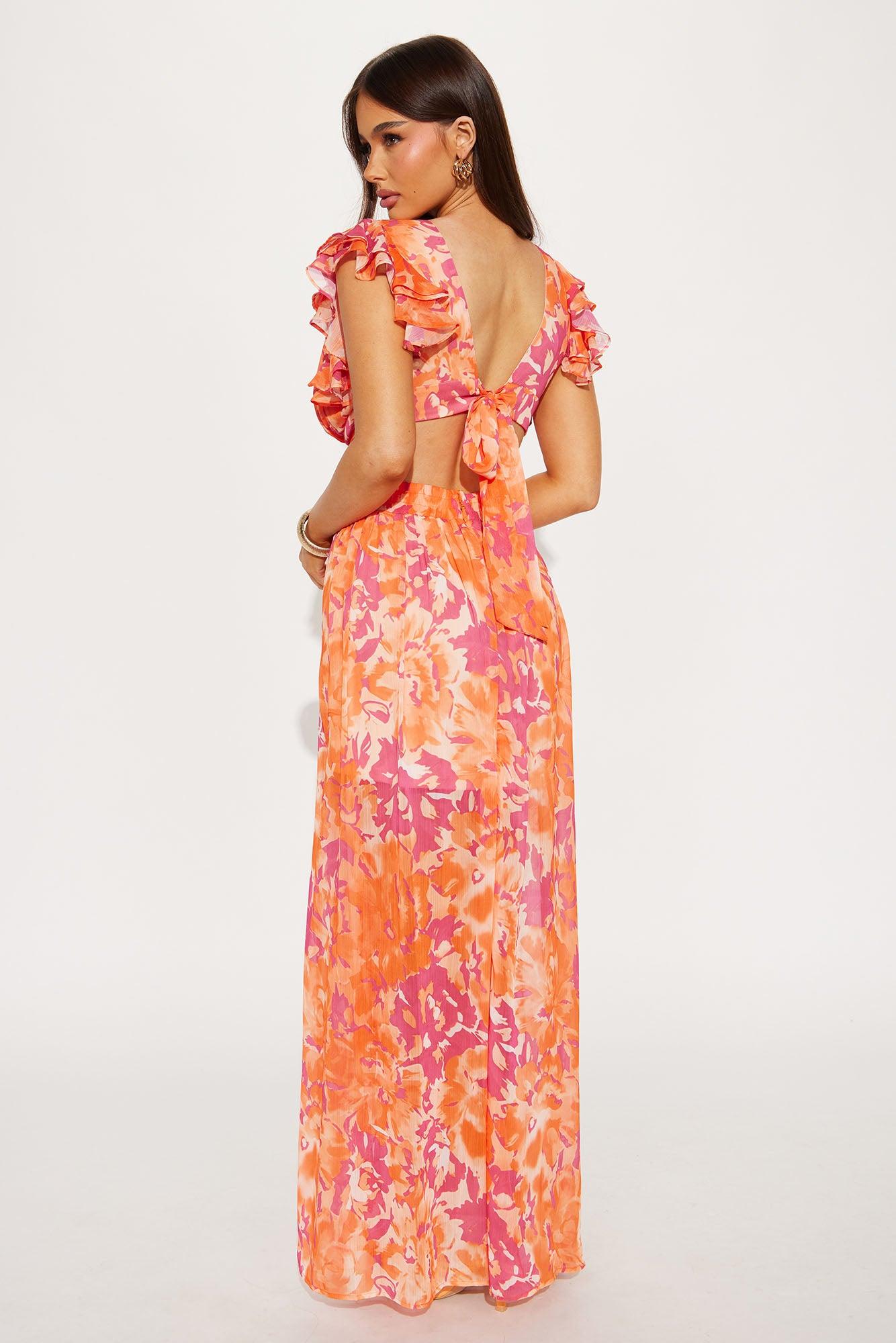 Naya Printed Chiffon Maxi Dress - Orange/combo Product Image