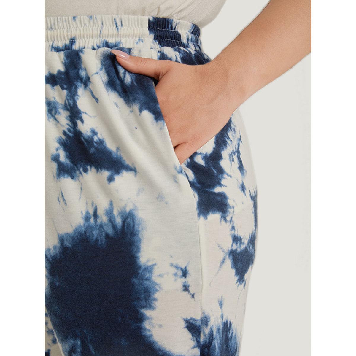 Tie Dye Pocket Drawstring Carrot Sweatpants Blue Plus Size Women Casual Dailywear Tie Dye 12/L Bloomchic Product Image