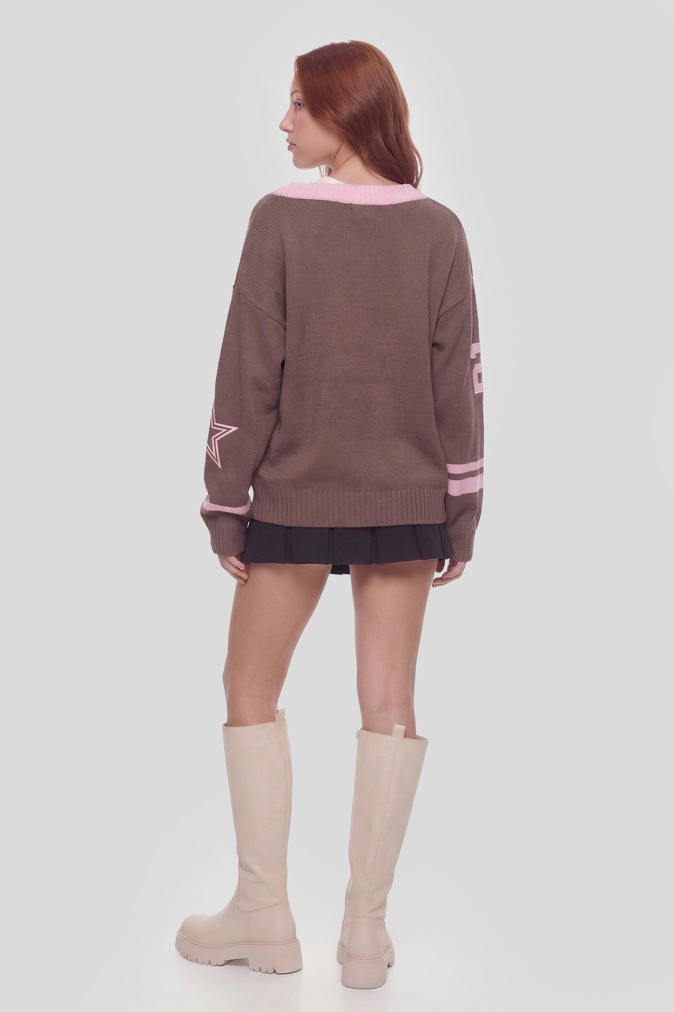 Oversized V-Neck Varsity Sweater Female Product Image
