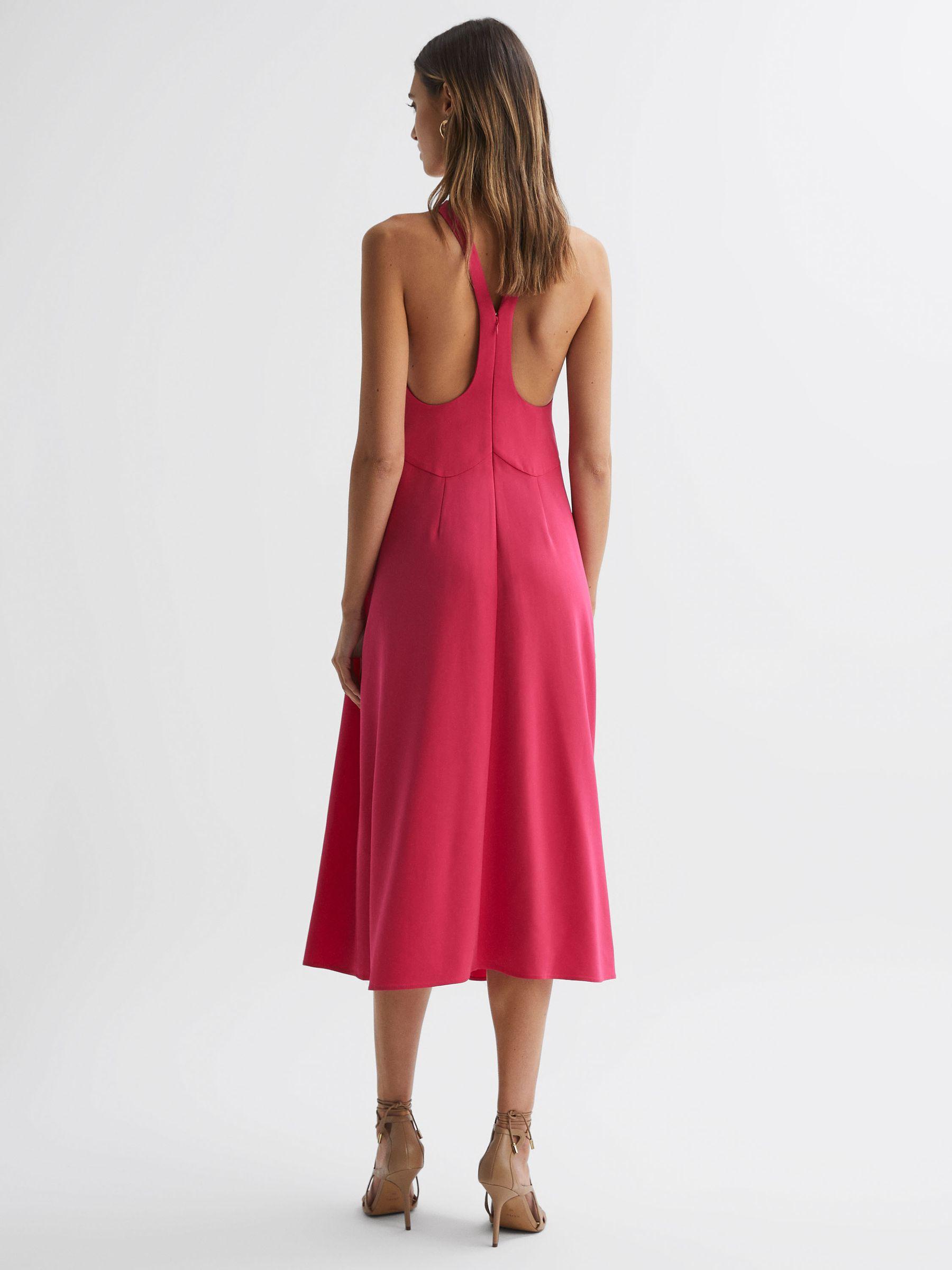 Halter Neck Cut Out Midi Dress in Pink Product Image