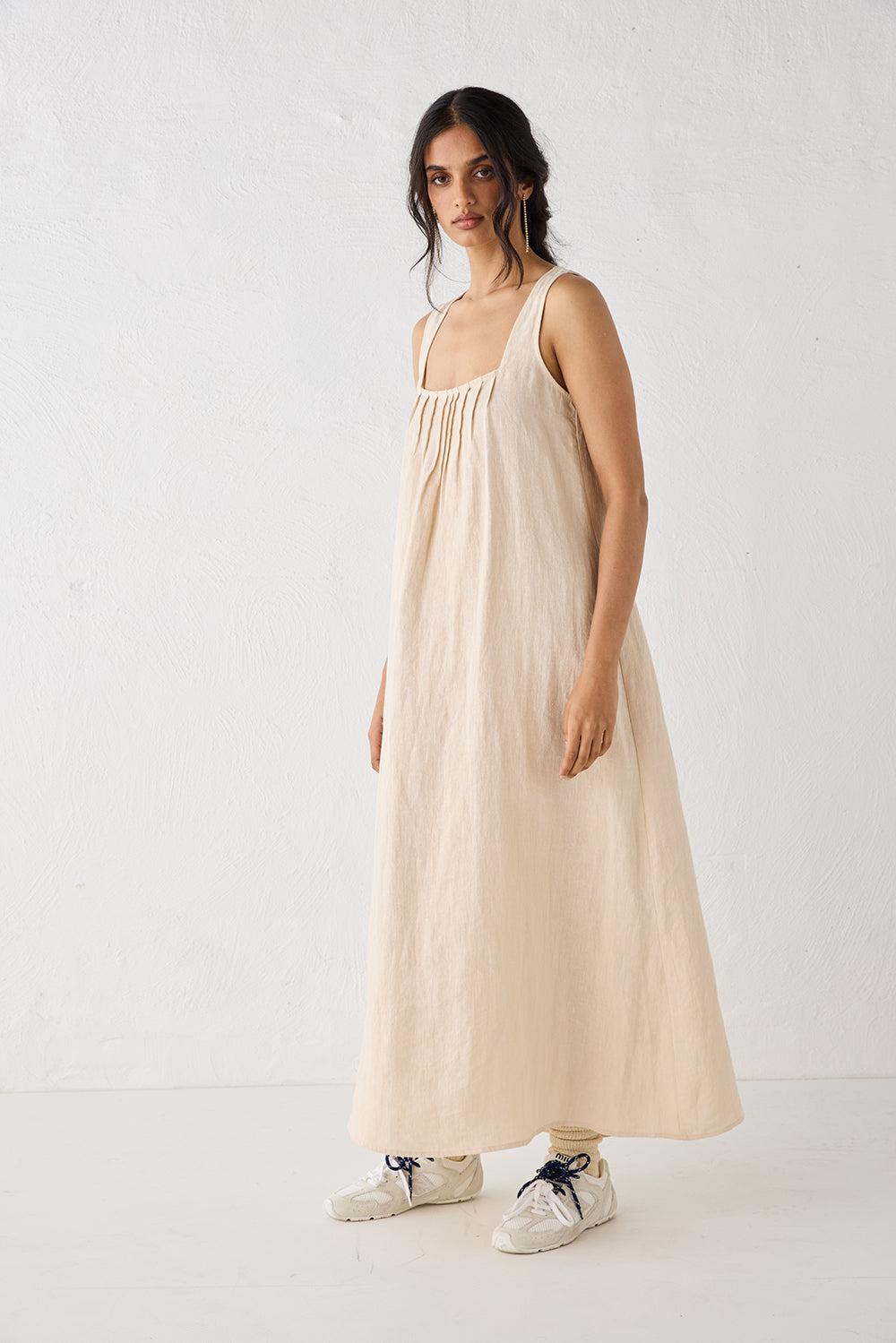 San Paolo Smock Linen Midi Dress Natural Product Image