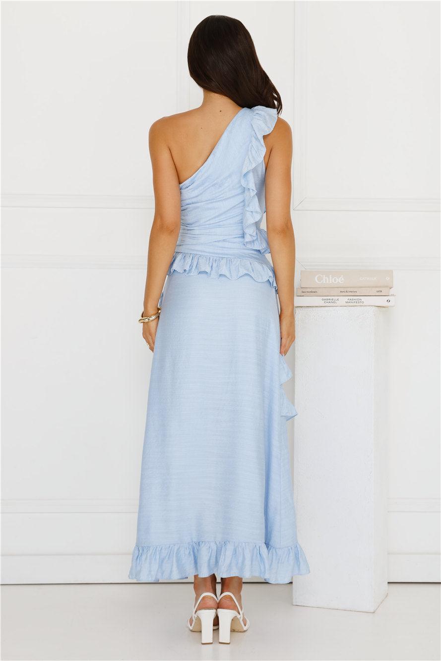 Moonlit Thoughts One Shoulder Maxi Dress Blue Product Image