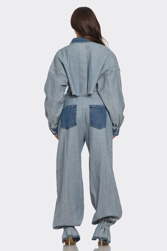 Cropped Contrast Denim Set Product Image