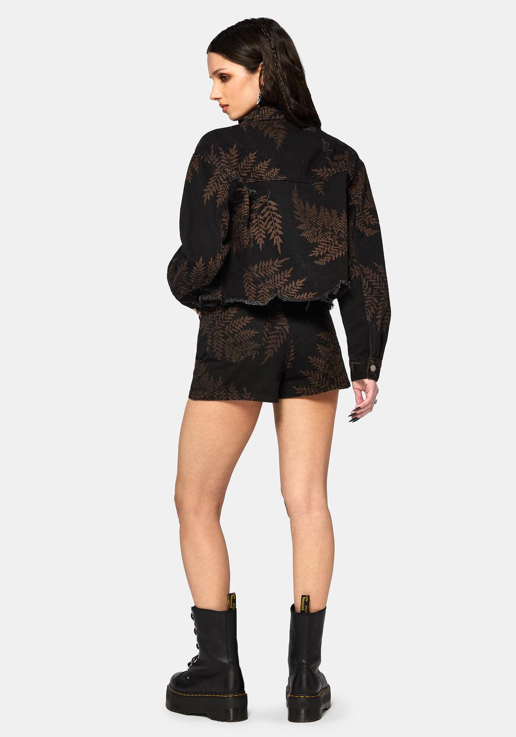 Ruin Fern Printed Distressed Denim Jacket Product Image