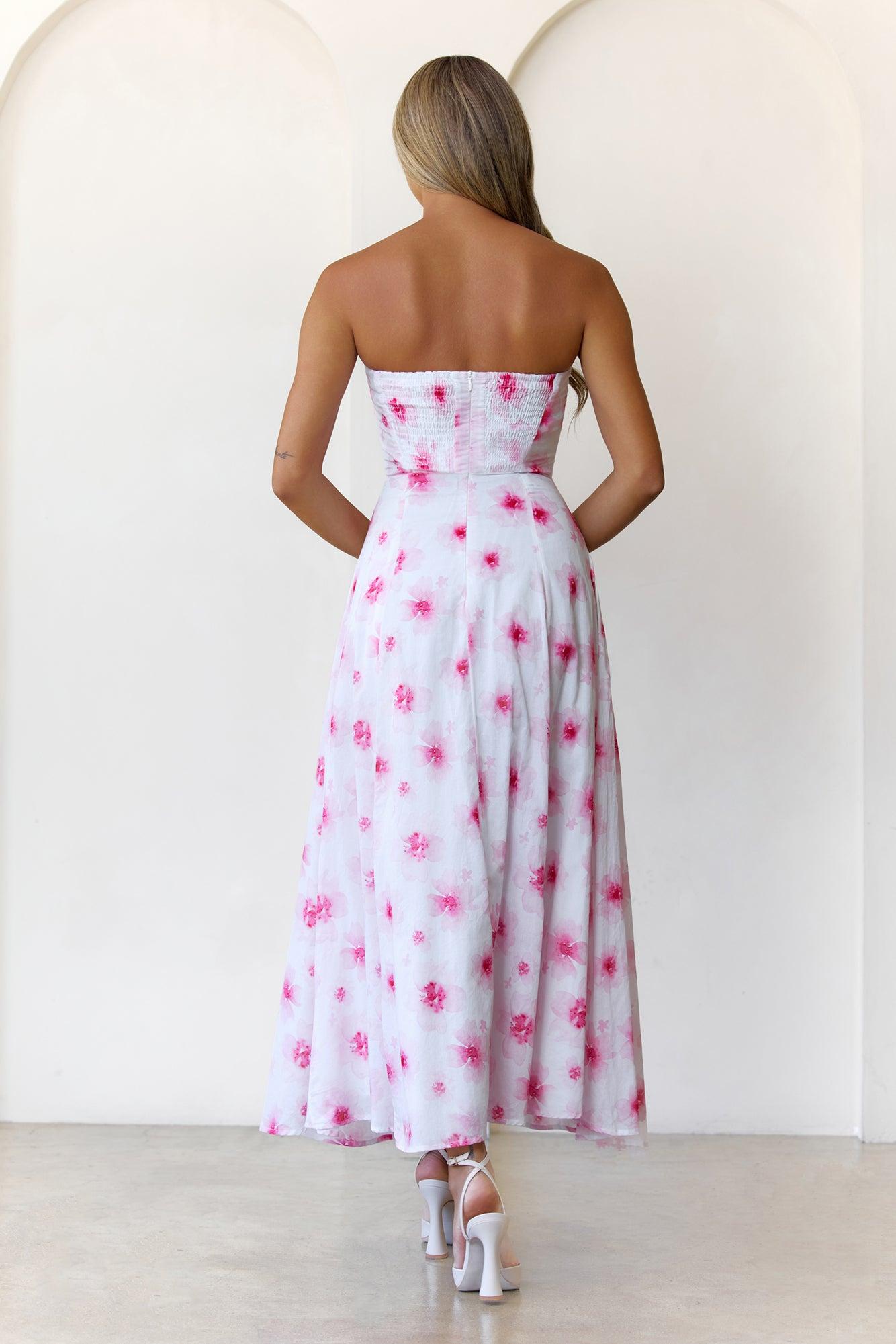 Cherry Bloom Strapless Maxi Dress Pink Product Image