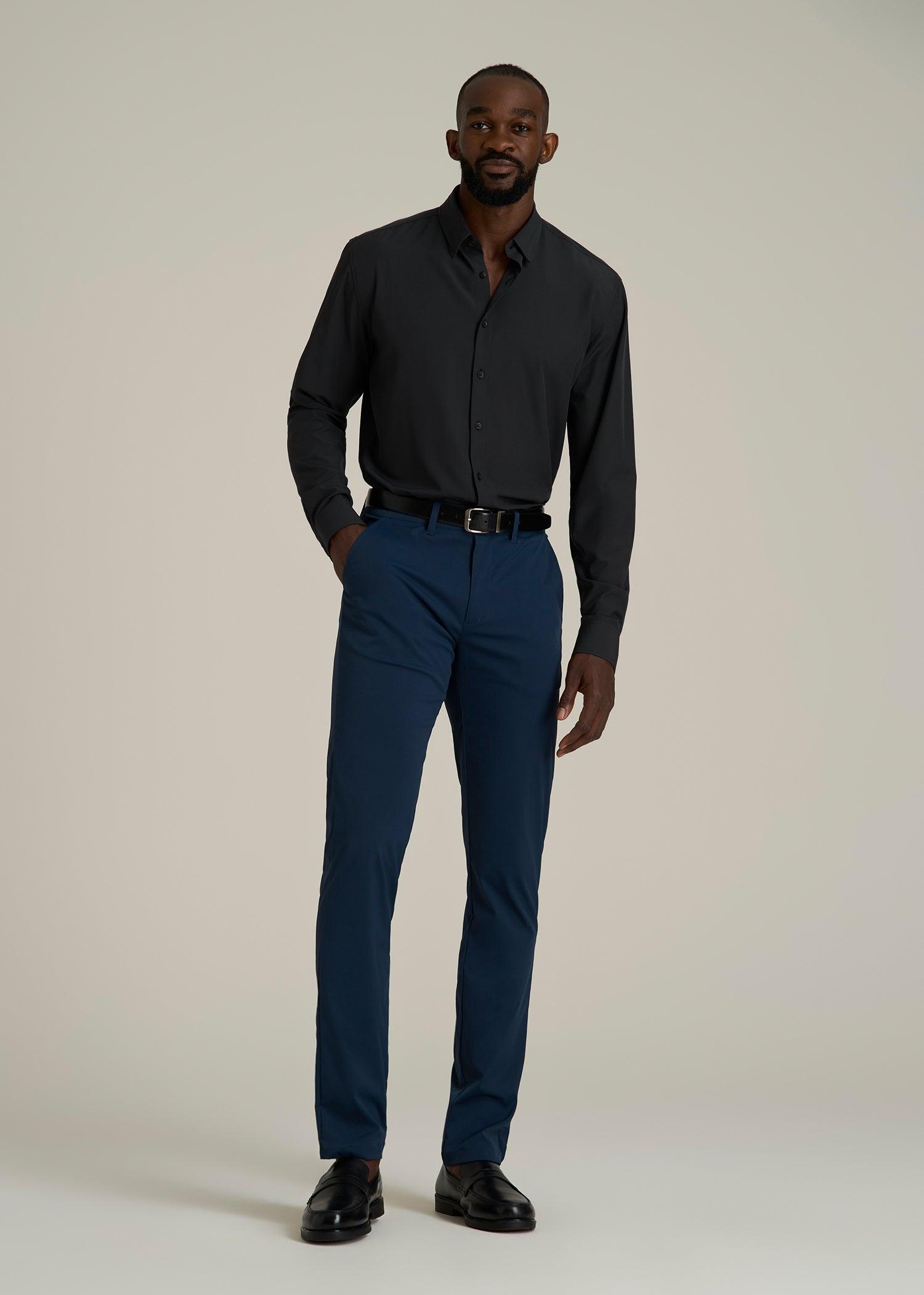 Traveler Stretch Dress Shirt for Tall Men in Black Male Product Image