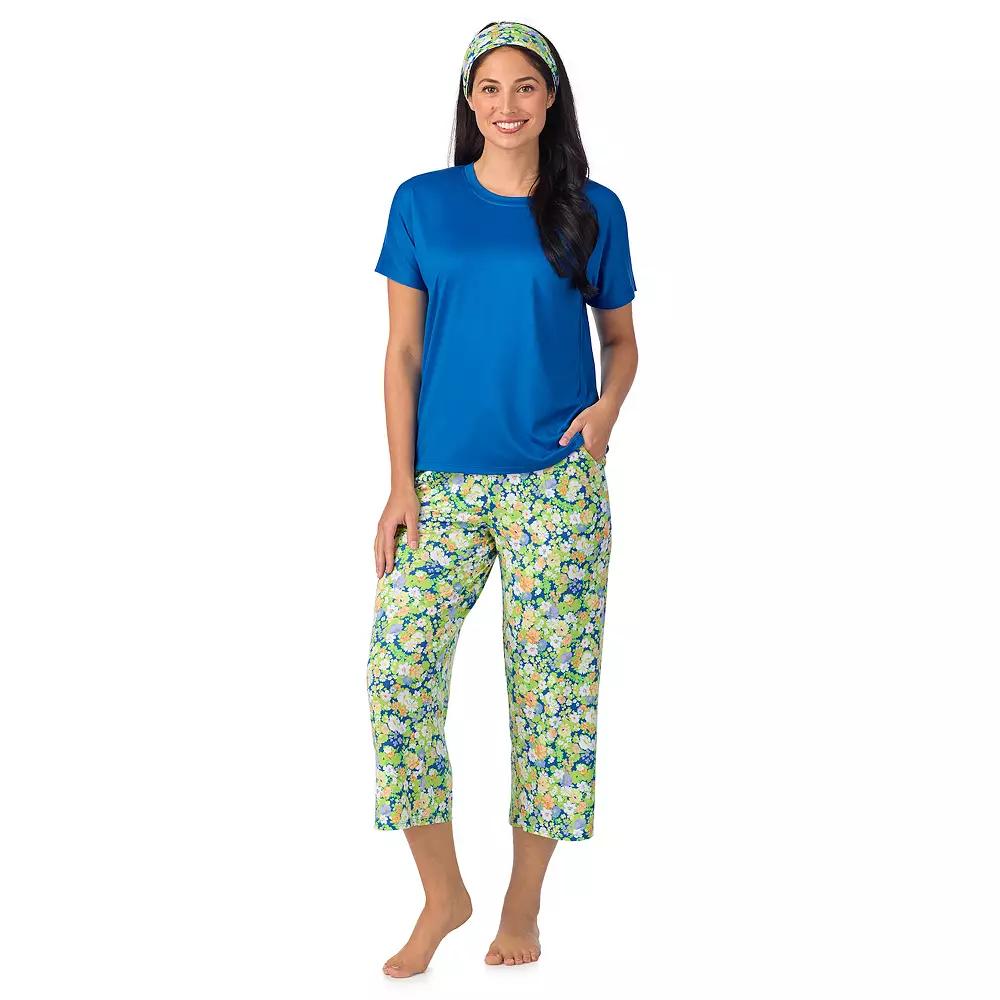 Women's Cuddl Duds® 2-pc. Pajama Crewneck Top & Pajama Capri Pants Set with Matching Headband, Size: XL, Blue Ditsy Product Image