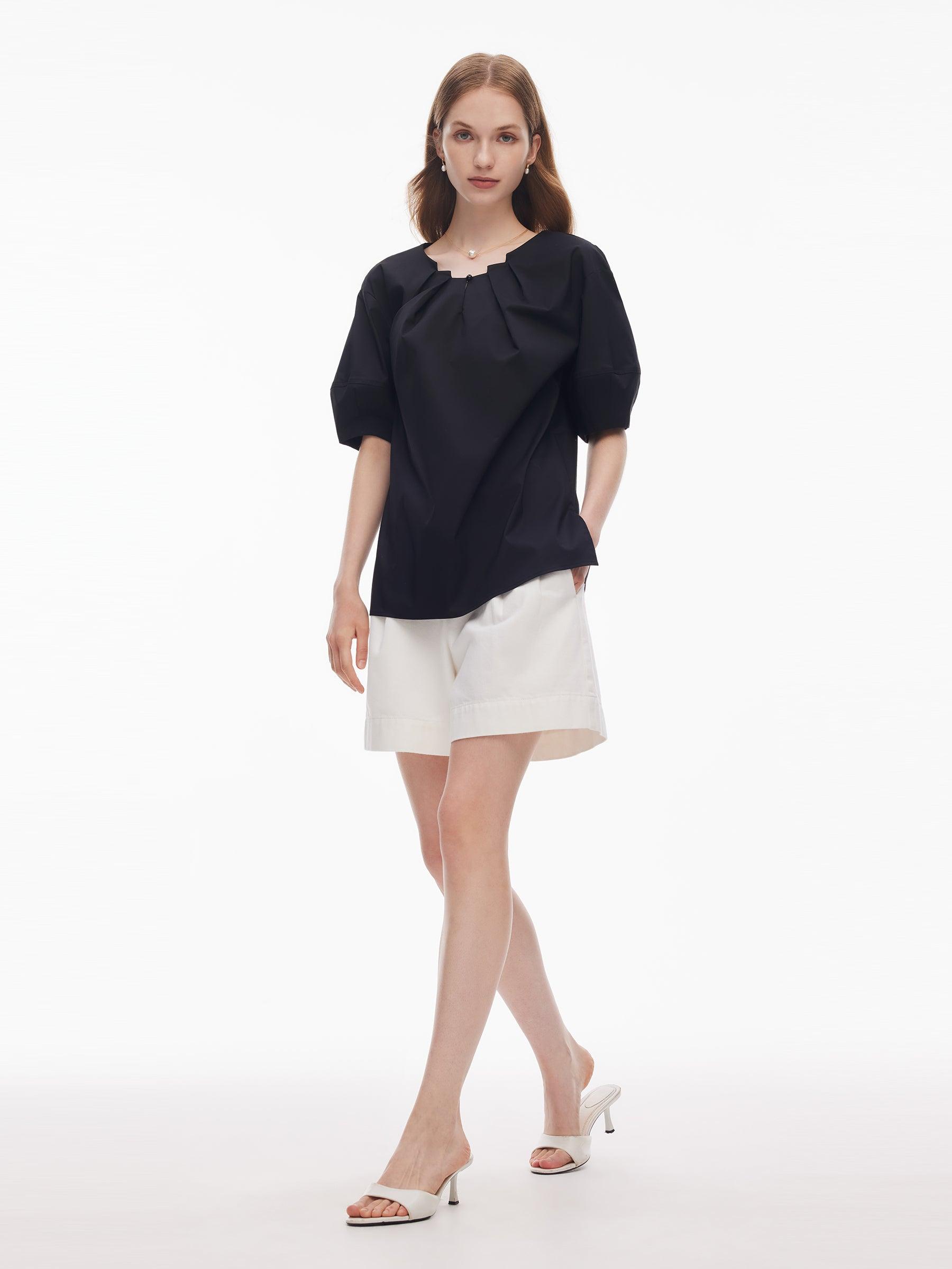 Pleated Neck Women Side Slit Top Product Image