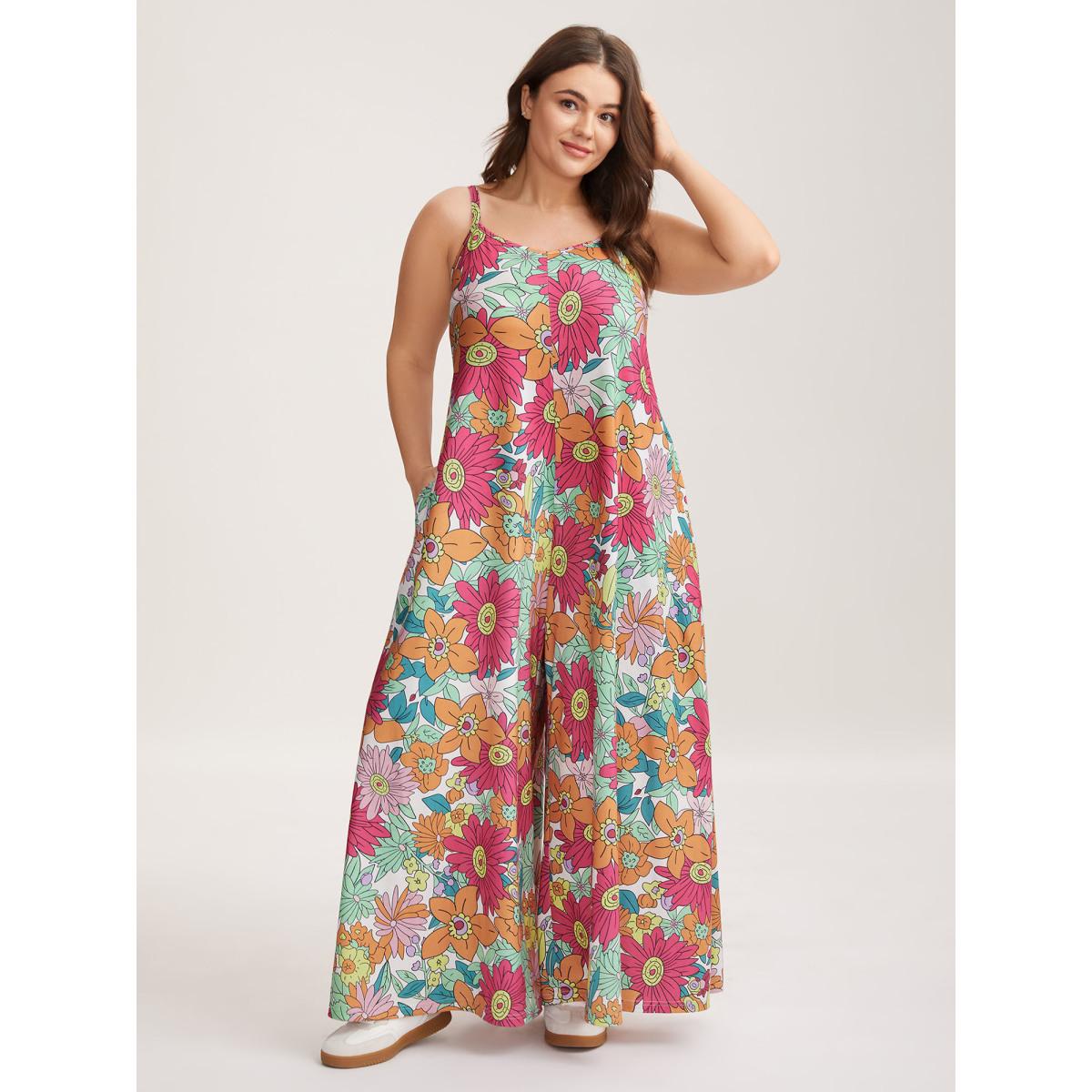 Plus Size Multicolor Vivid Groove Stretchy Adjustable Jumpsuit Women Playful Sleeveless Non Casual Loose Jumpsuits BloomChic 10/M Product Image