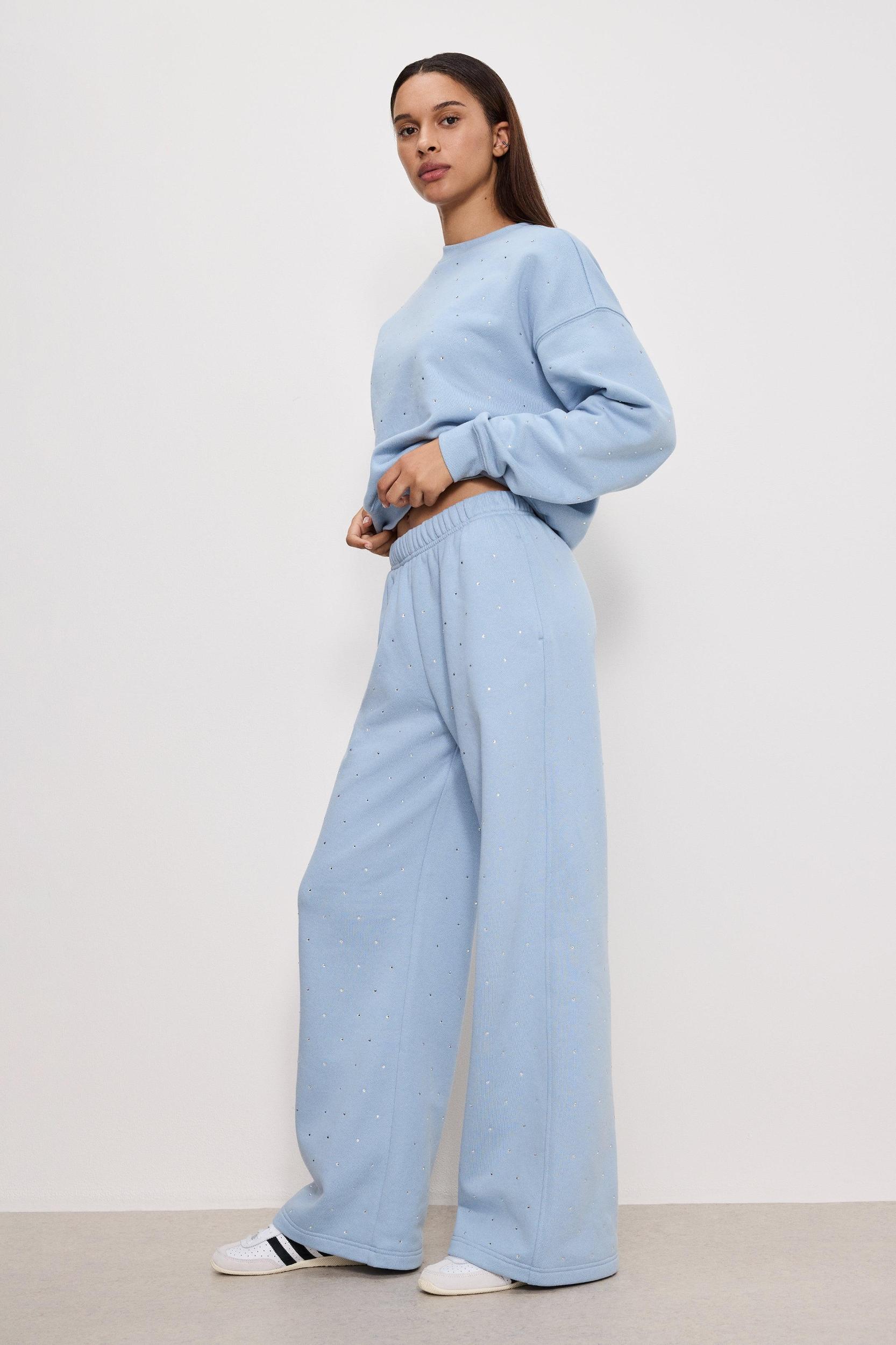 CRYSTAL WIDE LEG SWEATPANTS | WINTER SKY001 Product Image
