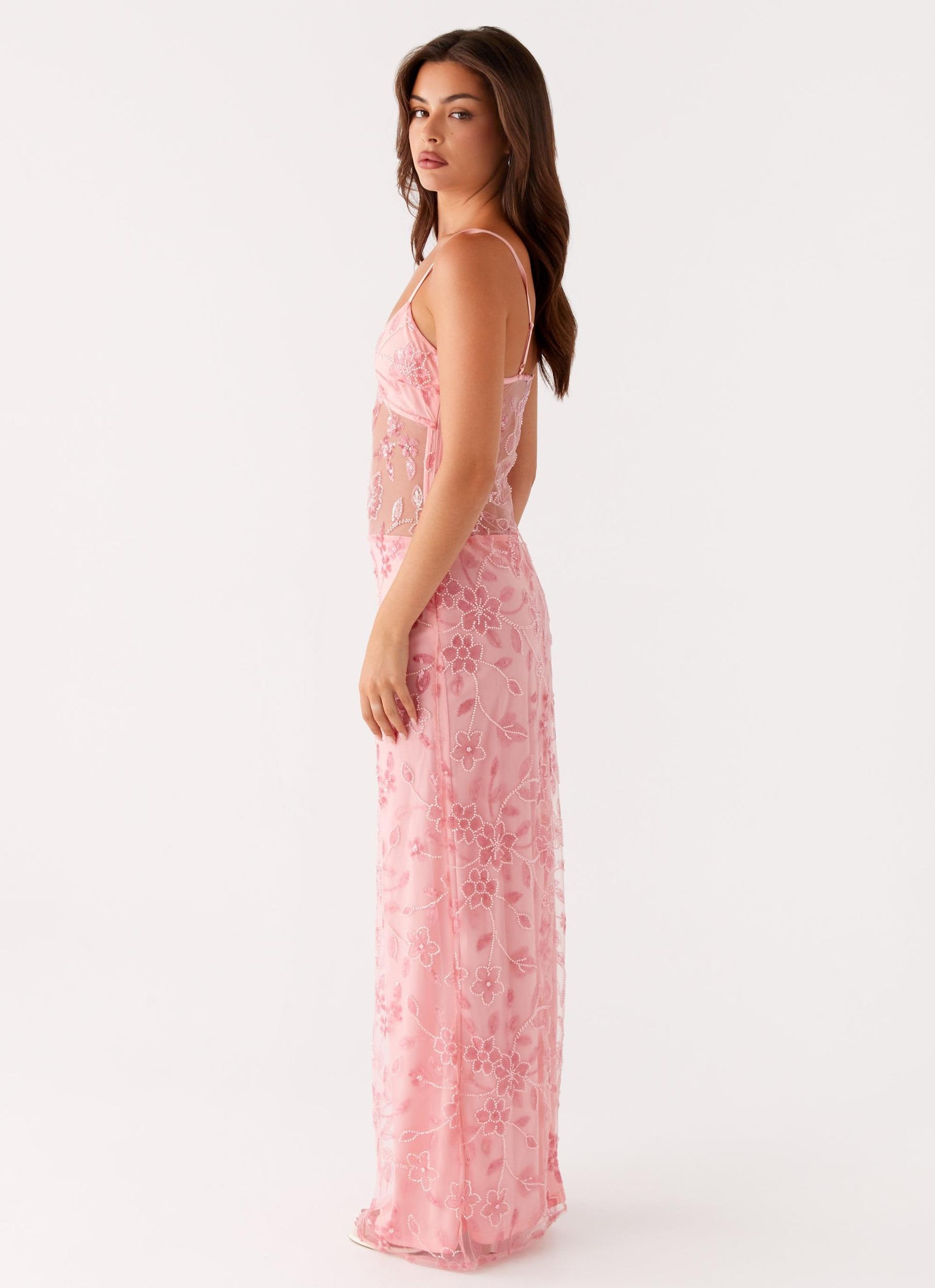 Akira Beaded Maxi Dress - Pink Orange Product Image