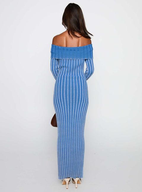 Mariska Long Sleeve Rib Maxi Dress Blue Product Image