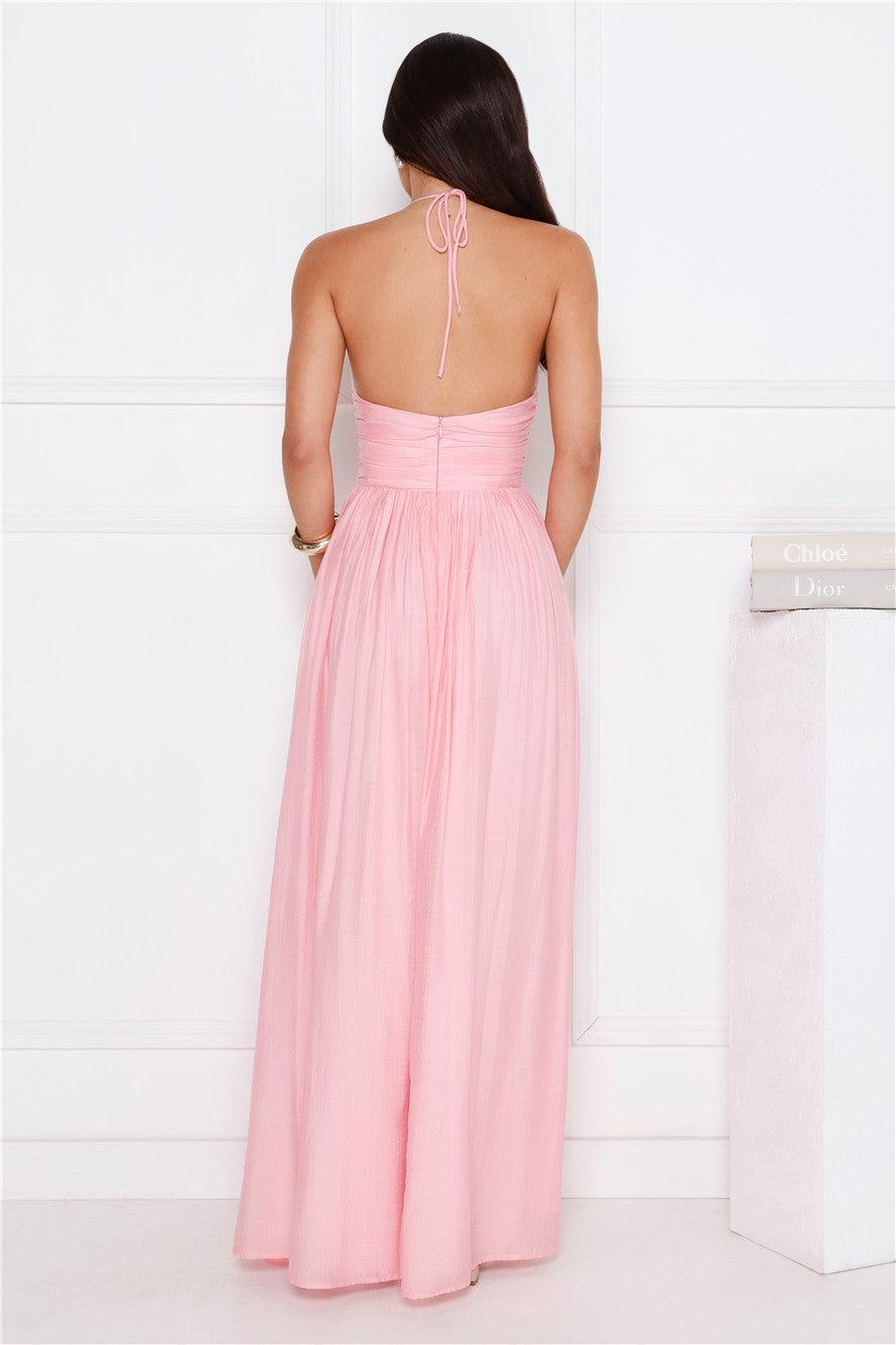 Hibiscus Hues Halter Maxi Dress Pink Product Image