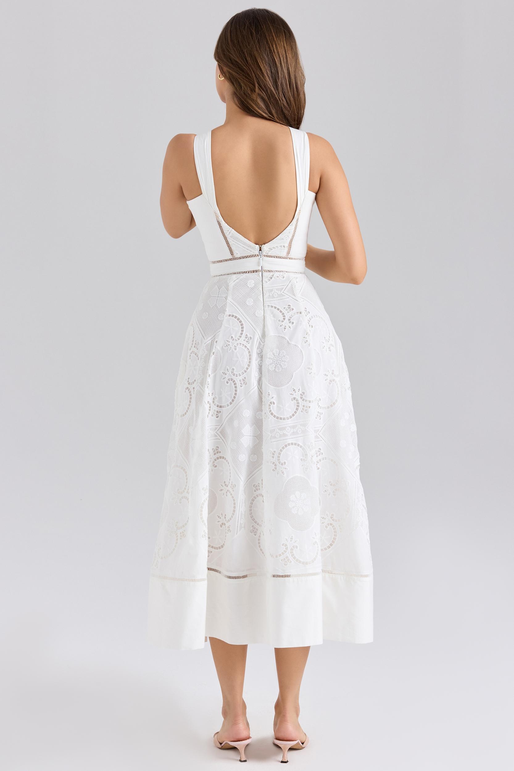 Ava  white stretch cotton broderie anglaise midi dress Product Image