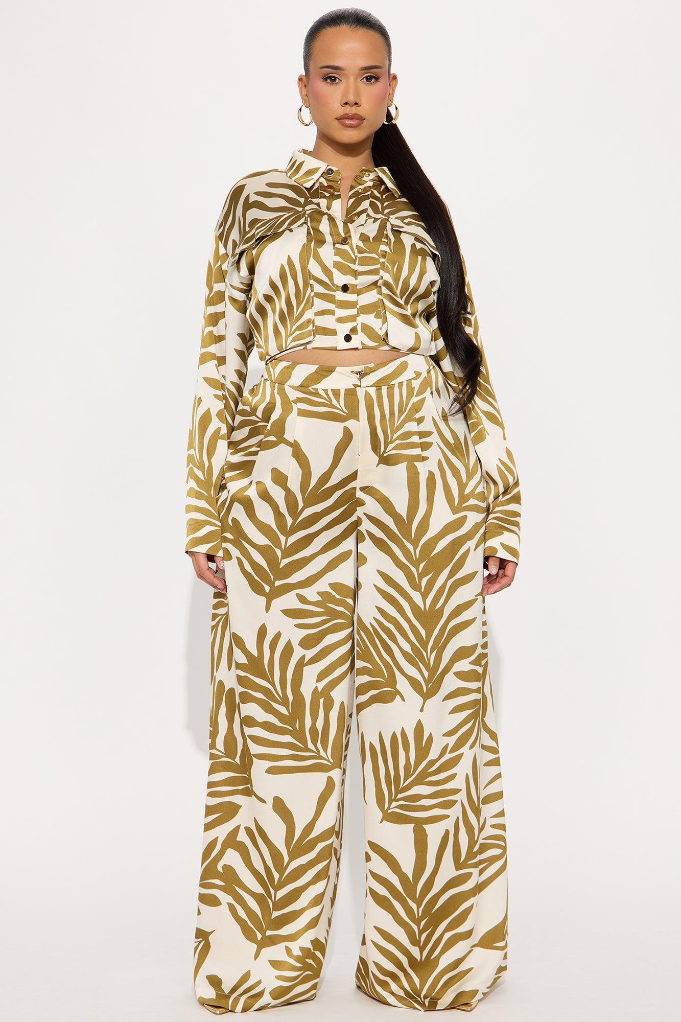 Tropical Moment Satin Pant Set  - Green/combo Product Image