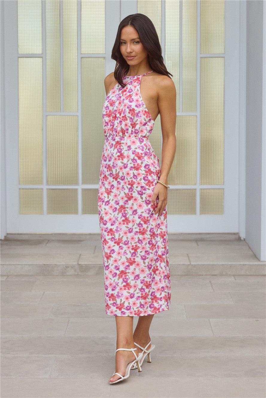 Whimsical Flower Midi Dress Pink Product Image