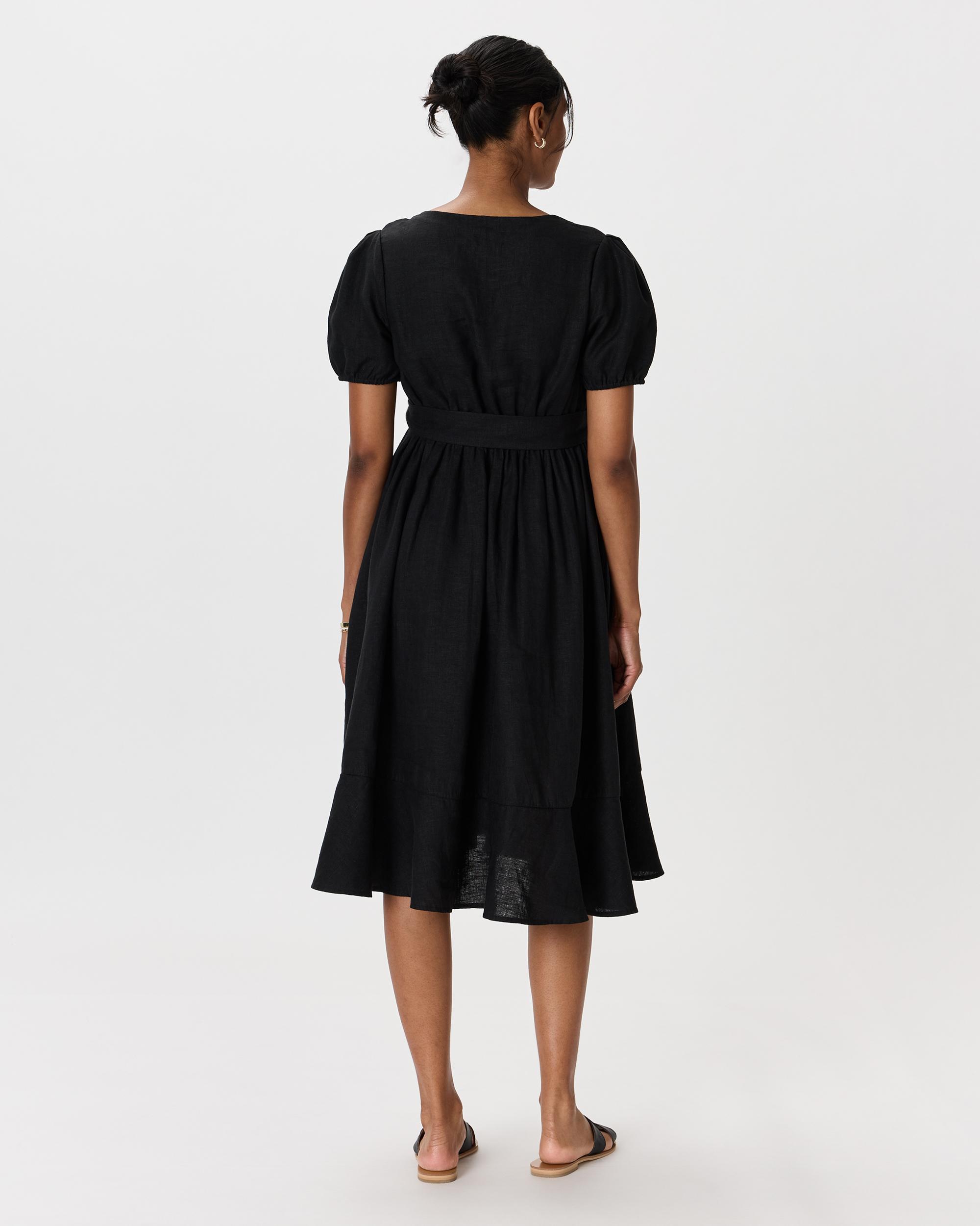 Quince | Women's 100% European Linen Maternity Short Sleeve Midi Dress Tencel Product Image