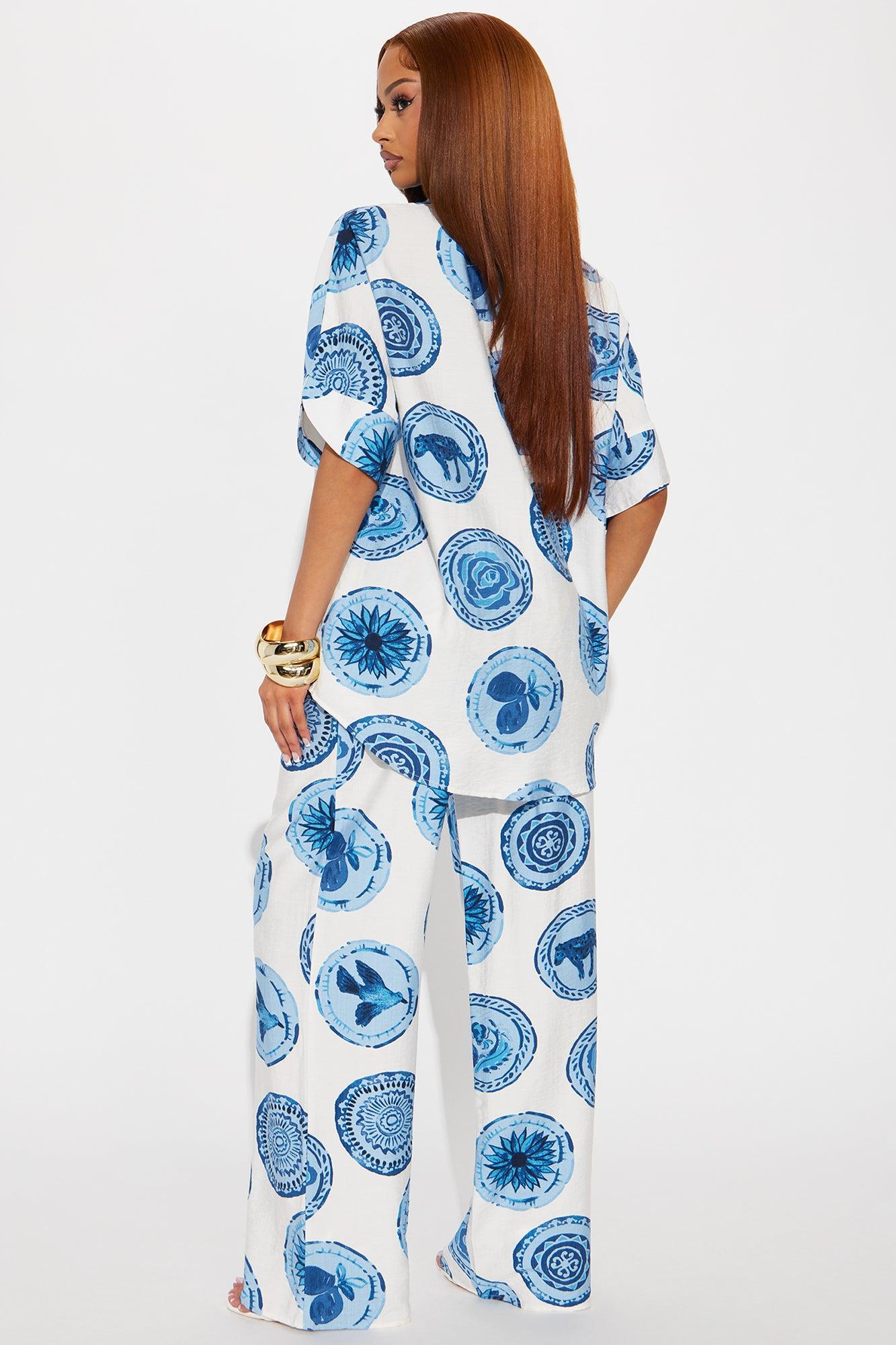 Sunny Escape Linen Pant Set - Blue/combo Product Image