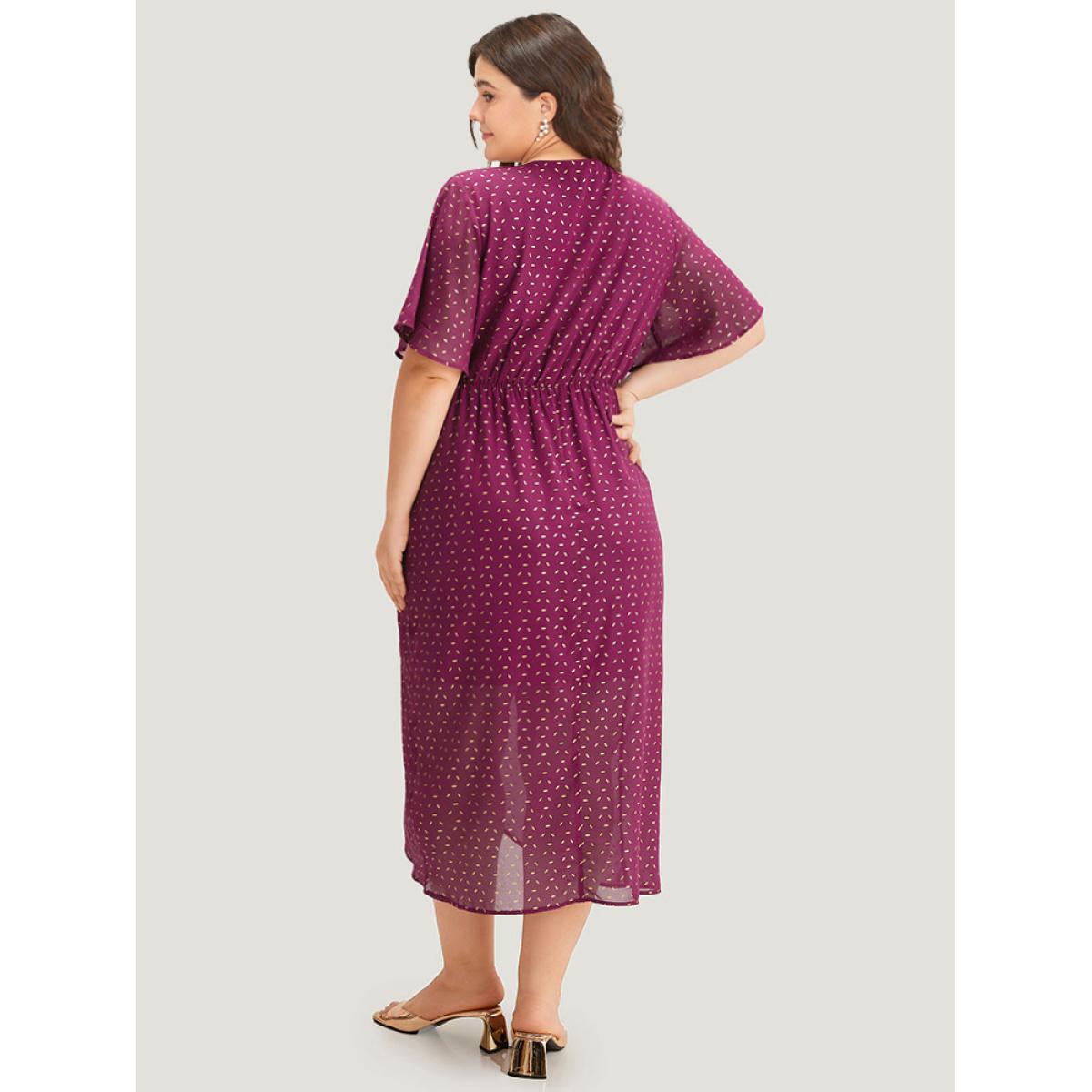 Plus Size Glitter Geo Graphic Pocket Wrap Hem Dress RedViolet Women Party Wrap V-neck Short sleeve Curvy Midi Dress BloomChic 12/L Product Image