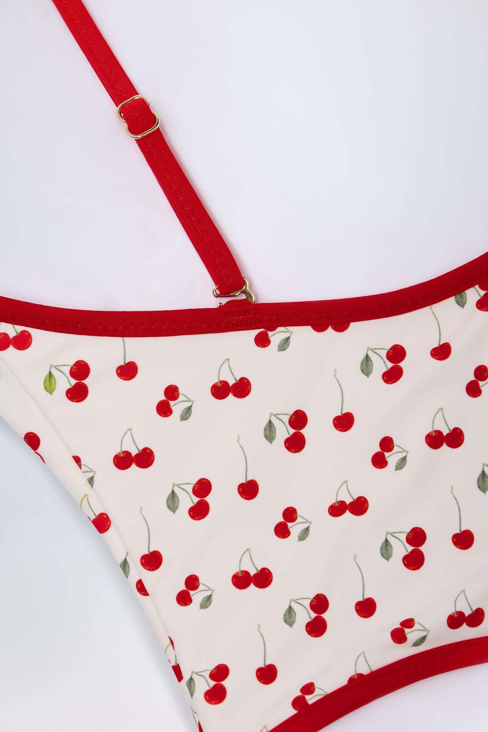 Charm-Detail Cross-Back Swimsuit in Cherry Print Product Image
